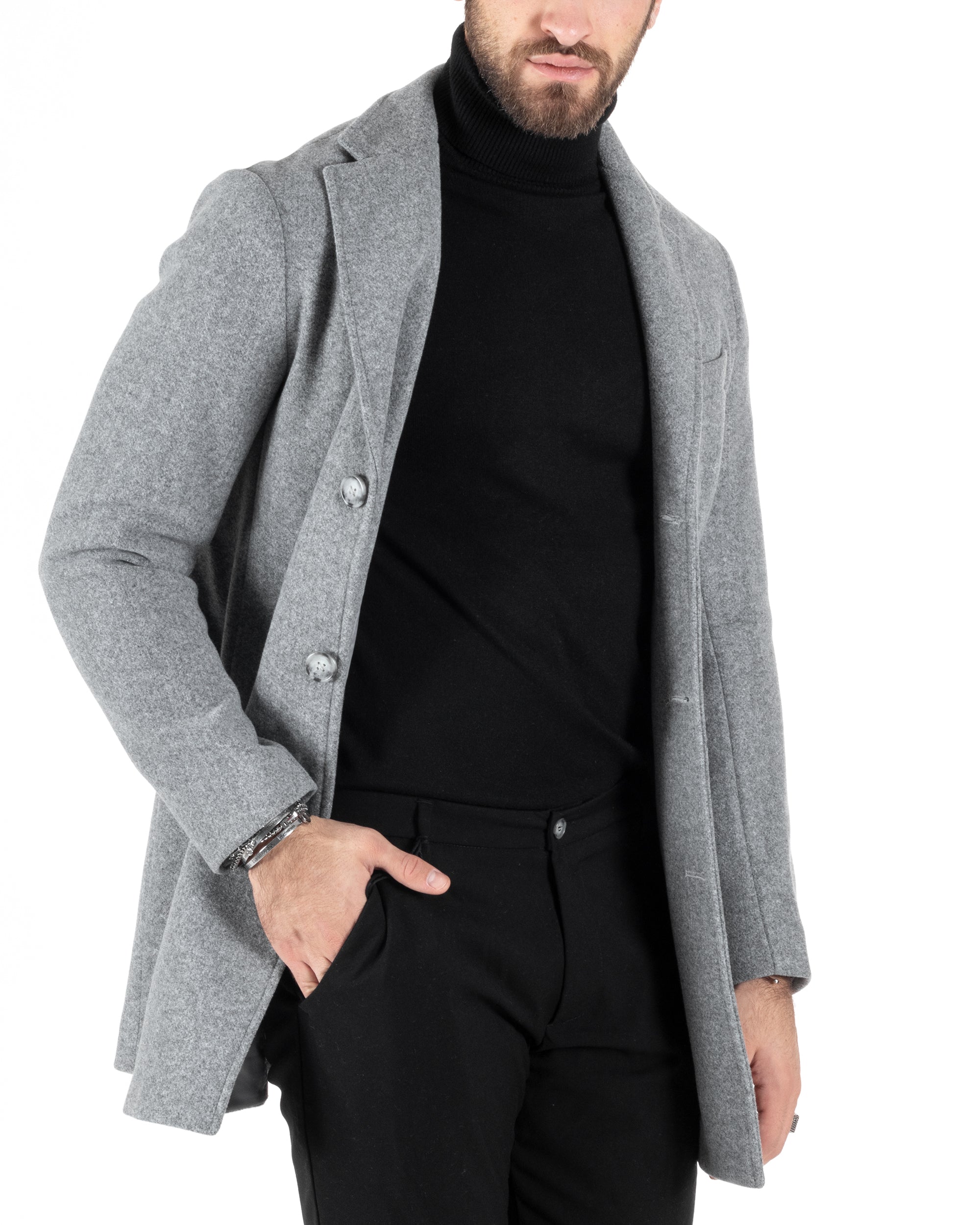 Single-Breasted Coat Men's Reverse Collar Jacket Solid Color Baronet Gray Elegant GIOSAL-G2680A