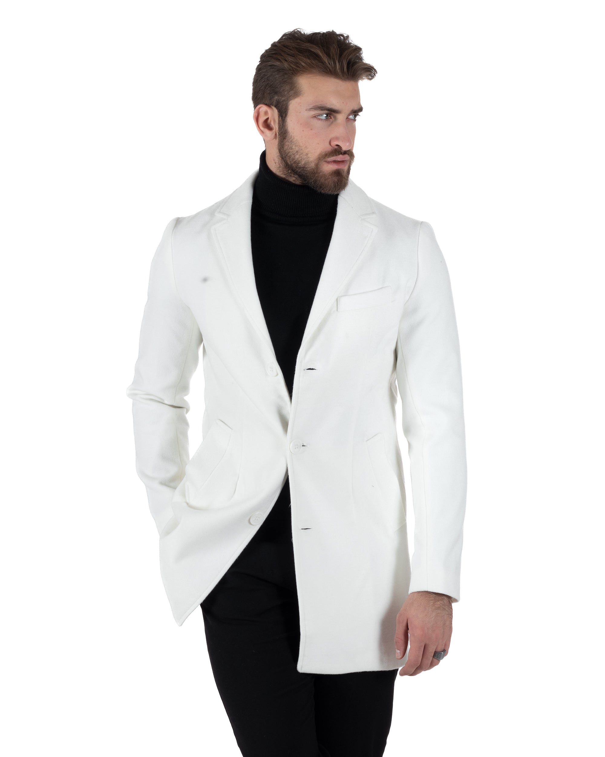 Single-breasted Coat Men's Reverse Collar Jacket Solid Color Jacket Cream White Elegant Baronet GIOSAL-G2956A