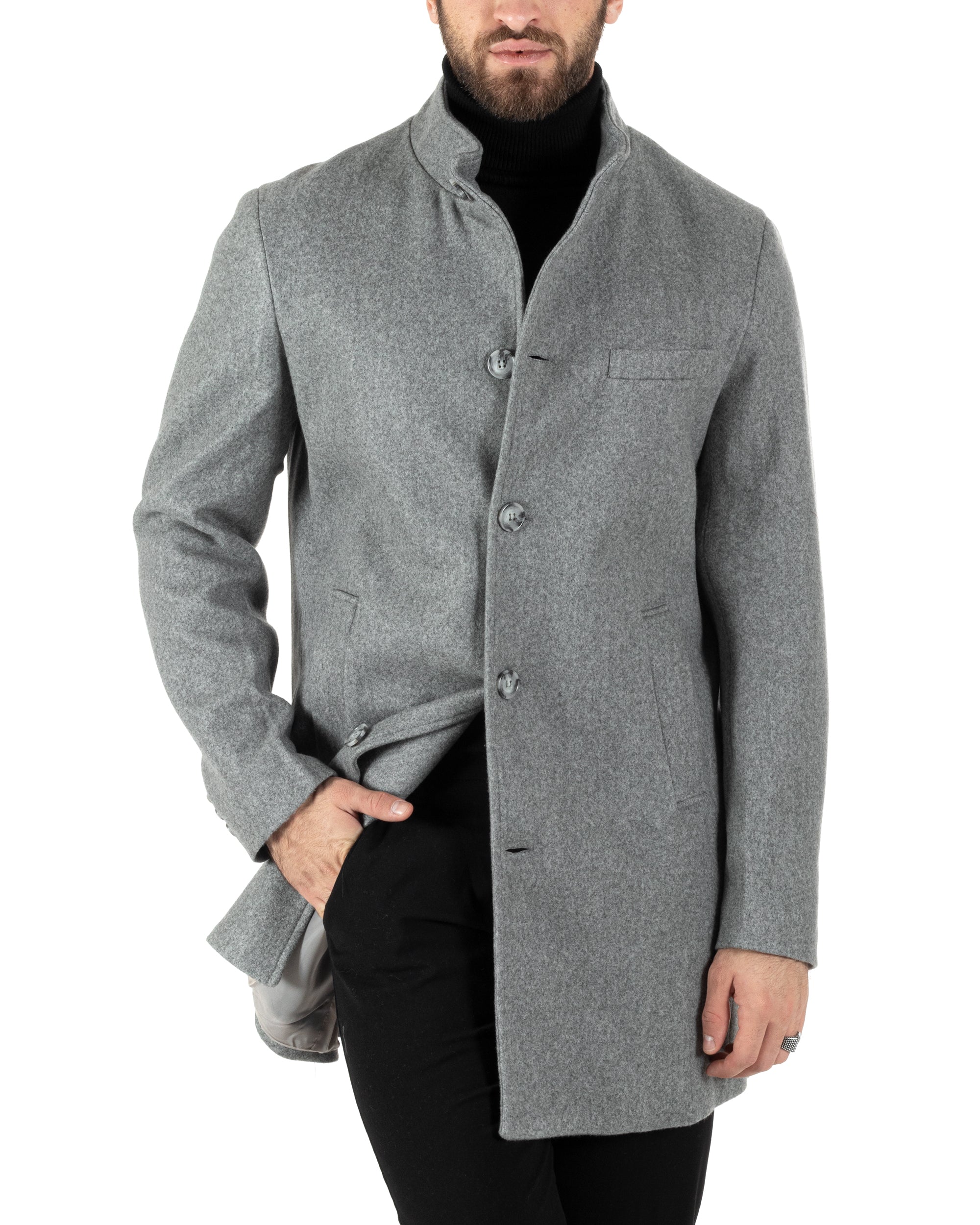 Single-breasted Coat Men Mandarin Collar Jacket Long Jacket Light Gray Elegant Baronet GIOSAL-G2689A