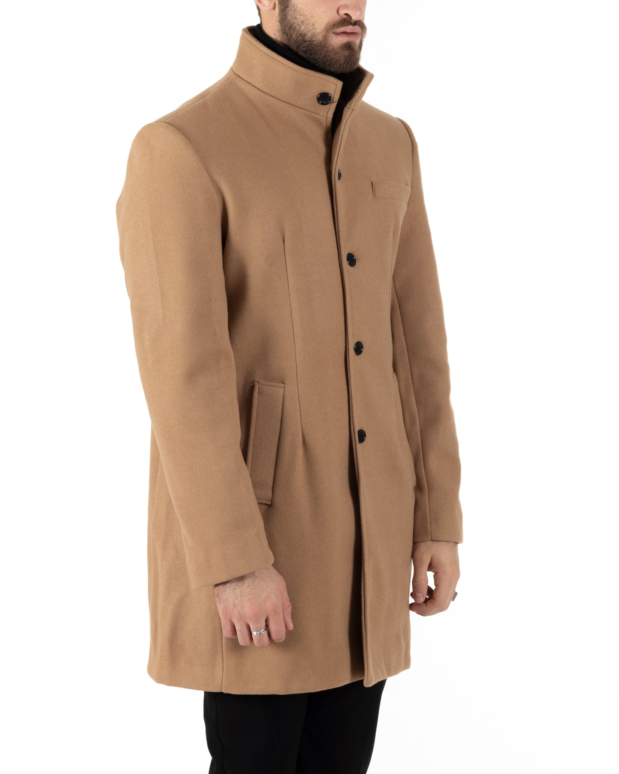 Single-breasted Coat Men's Mandarin Collar Long Jacket Camel Elegant Baronet GIOSAL-G2691A