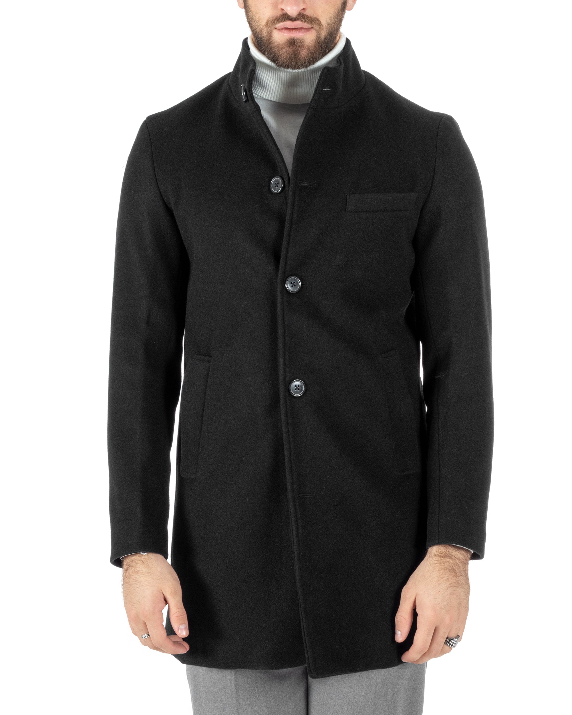 Single-breasted Coat Men's Mandarin Collar Jacket Long Jacket Black Elegant Baronet GIOSAL-G2692A