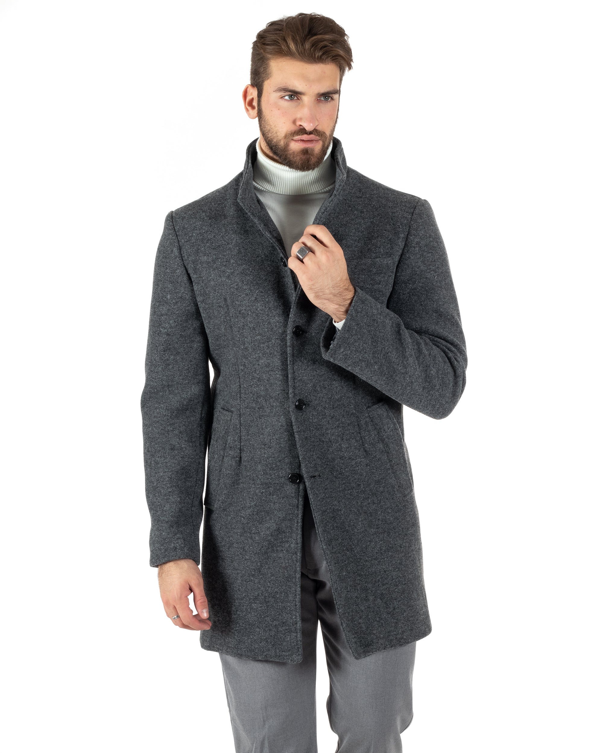 Cappotto Corto Cappotto Uomo Collo Cappotto Collo Camicia Nero In