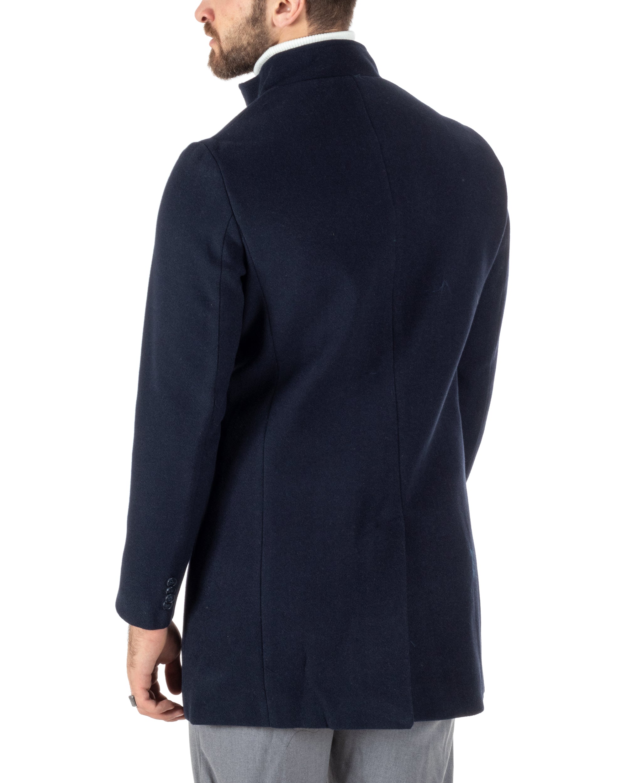 Cappotto Monopetto Uomo Giacca Collo Coreano Giaccone Lungo Blu Baronetto Elegante GIOSAL-CO1018A