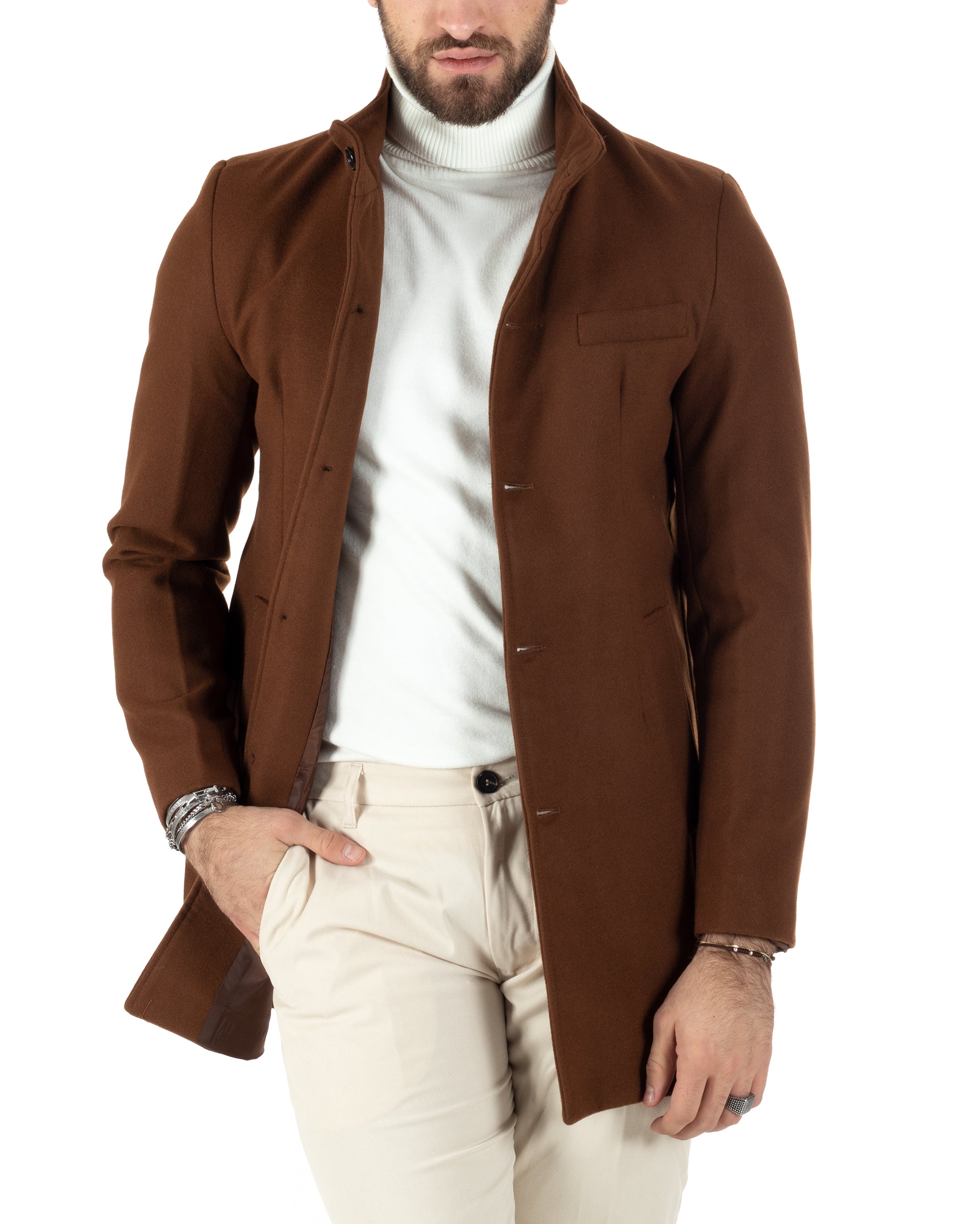 Single-breasted Coat Men's Mandarin Collar Jacket Long Tobacco Baronet Elegant Jacket GIOSAL-G2688A
