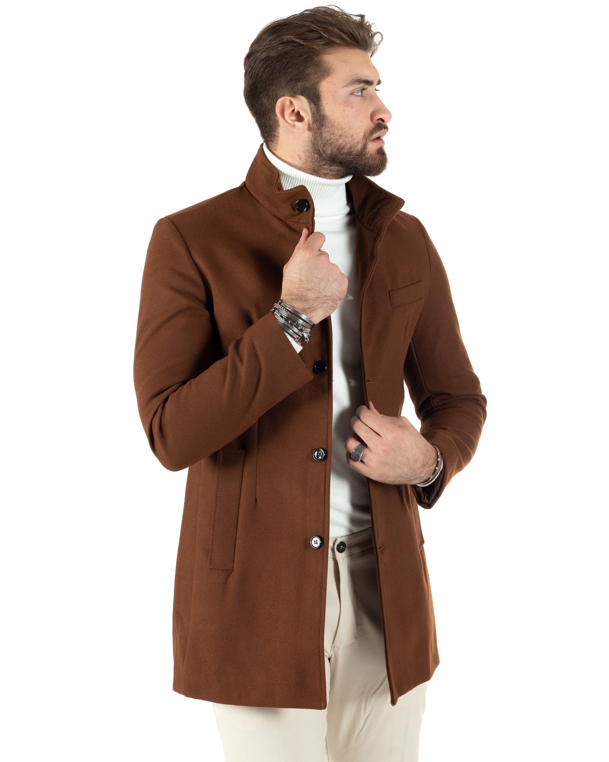 Single-breasted Coat Men's Mandarin Collar Jacket Long Tobacco Baronet Elegant Jacket GIOSAL-G2688A