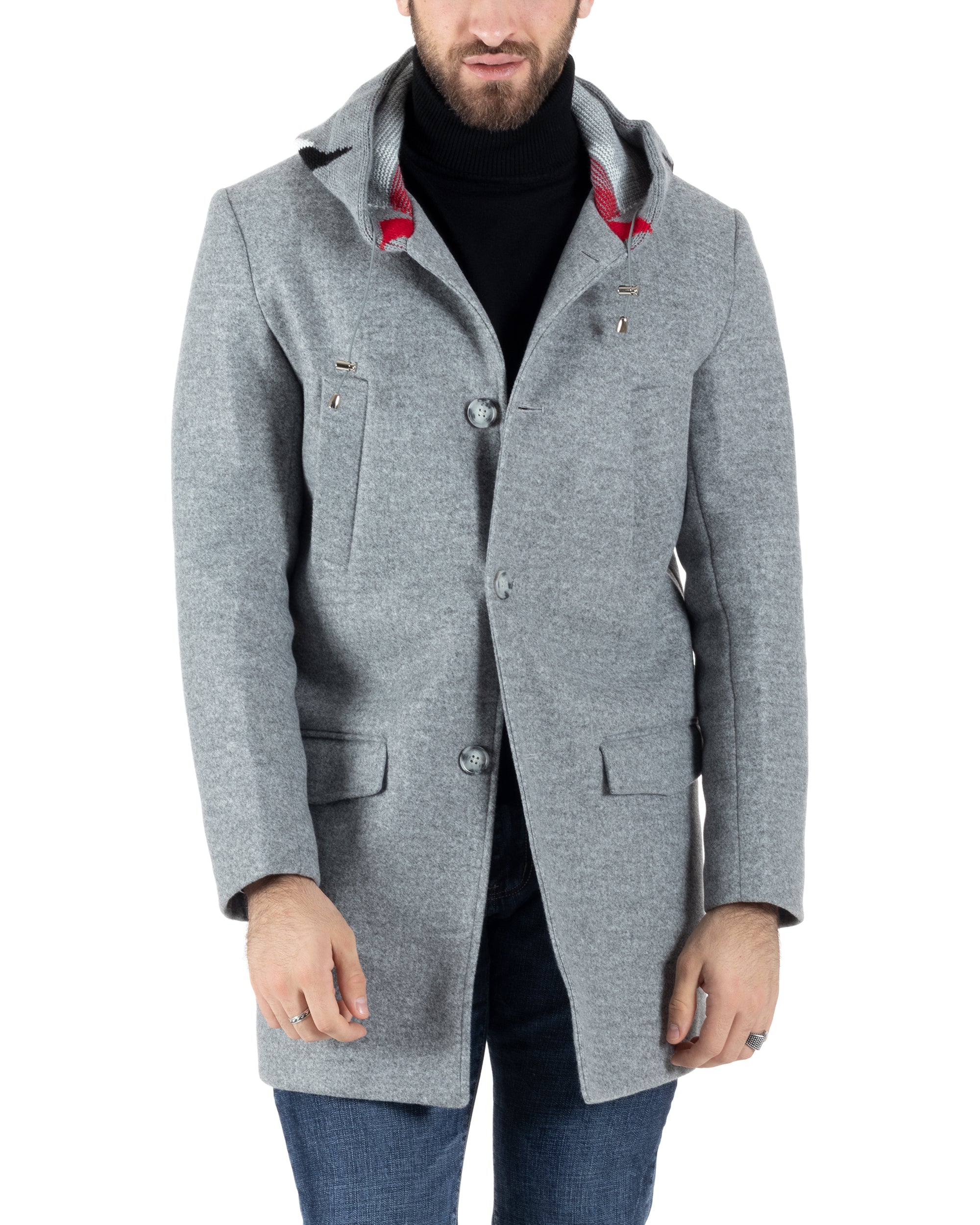 Single Breasted Coat Men Jacket Jacket With Hood In Light Gray Wool Elegant Baronet GIOSAL-G2769A
