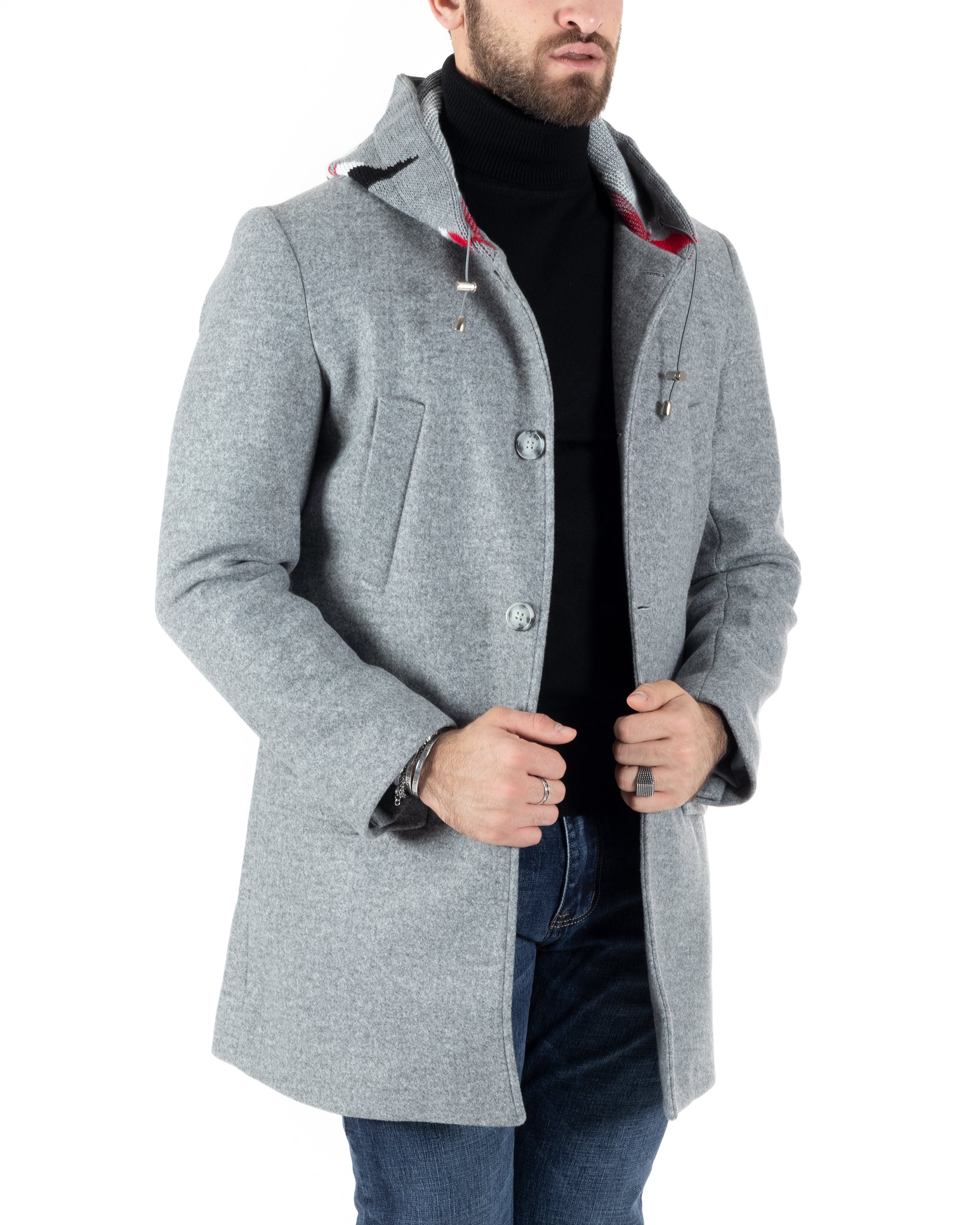 Single Breasted Coat Men Jacket Jacket With Hood In Light Gray Wool Elegant Baronet GIOSAL-G2769A