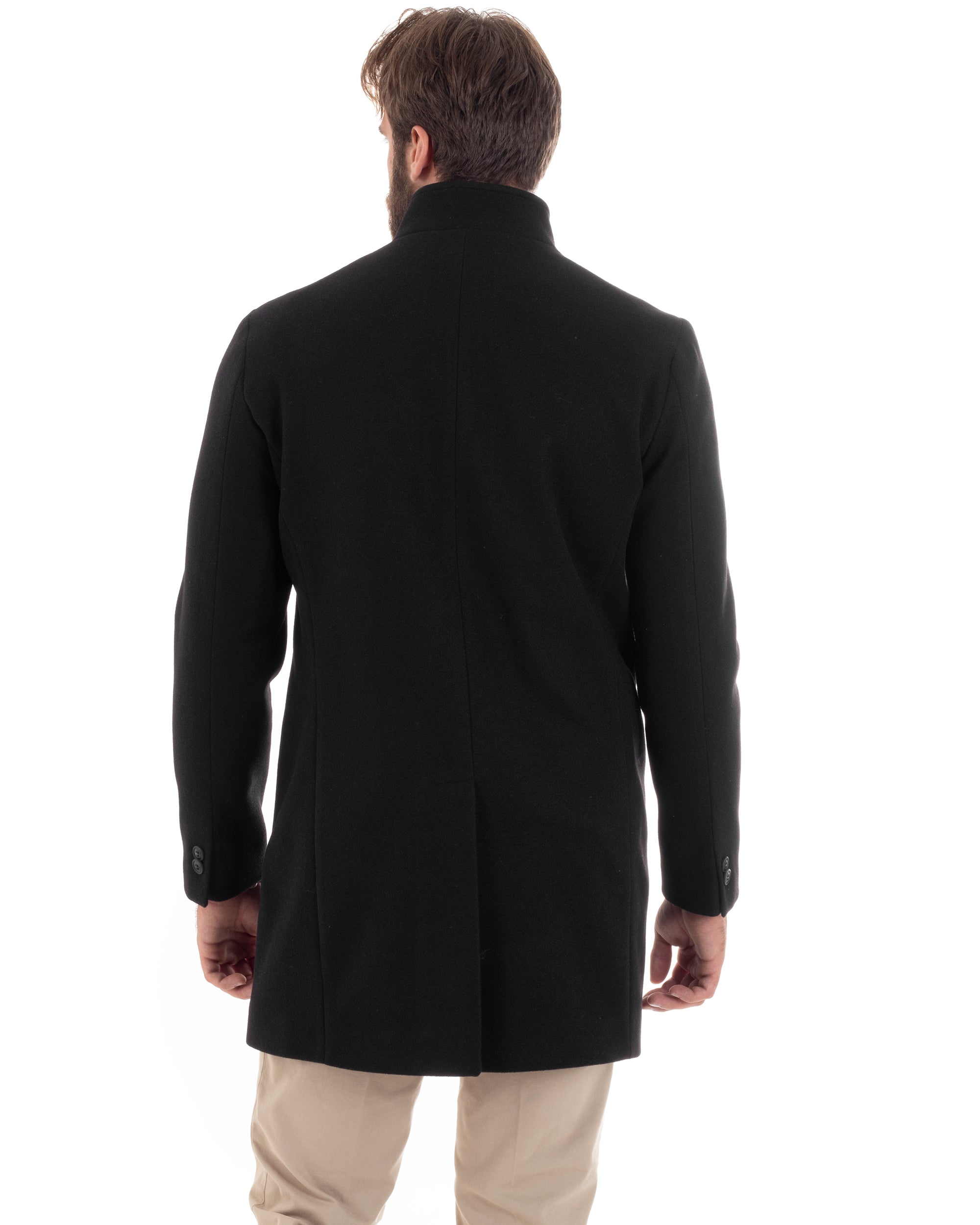 Cappotto Monopetto Uomo Con Collo Coreano Baronetto Elegante Giacca Calda Giaccone Lungo Tinta Unita Nero GIOSAL-CO1050A