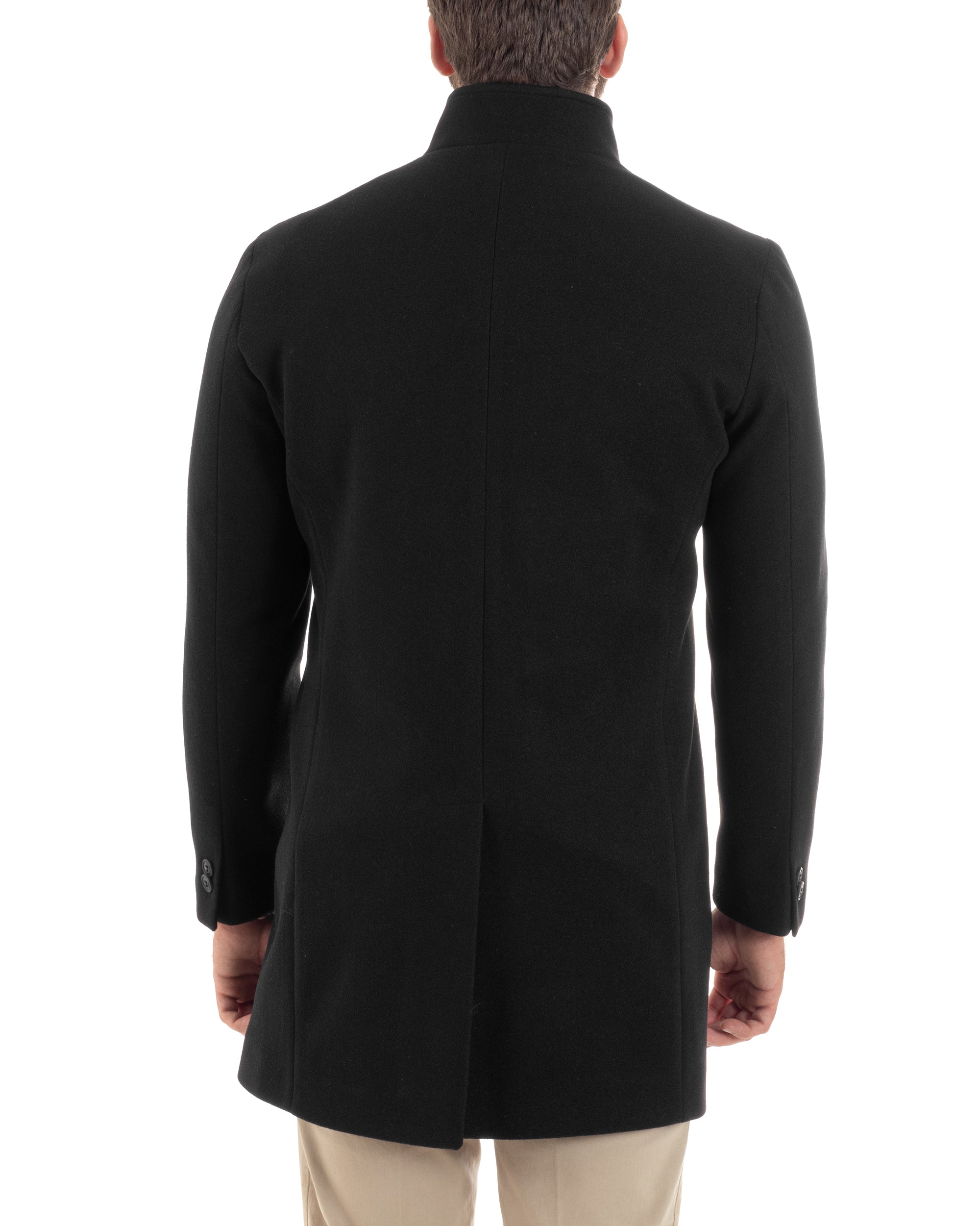 Cappotto Monopetto Uomo Con Collo Coreano Baronetto Elegante Giacca Calda Giaccone Lungo Tinta Unita Nero GIOSAL-CO1050A