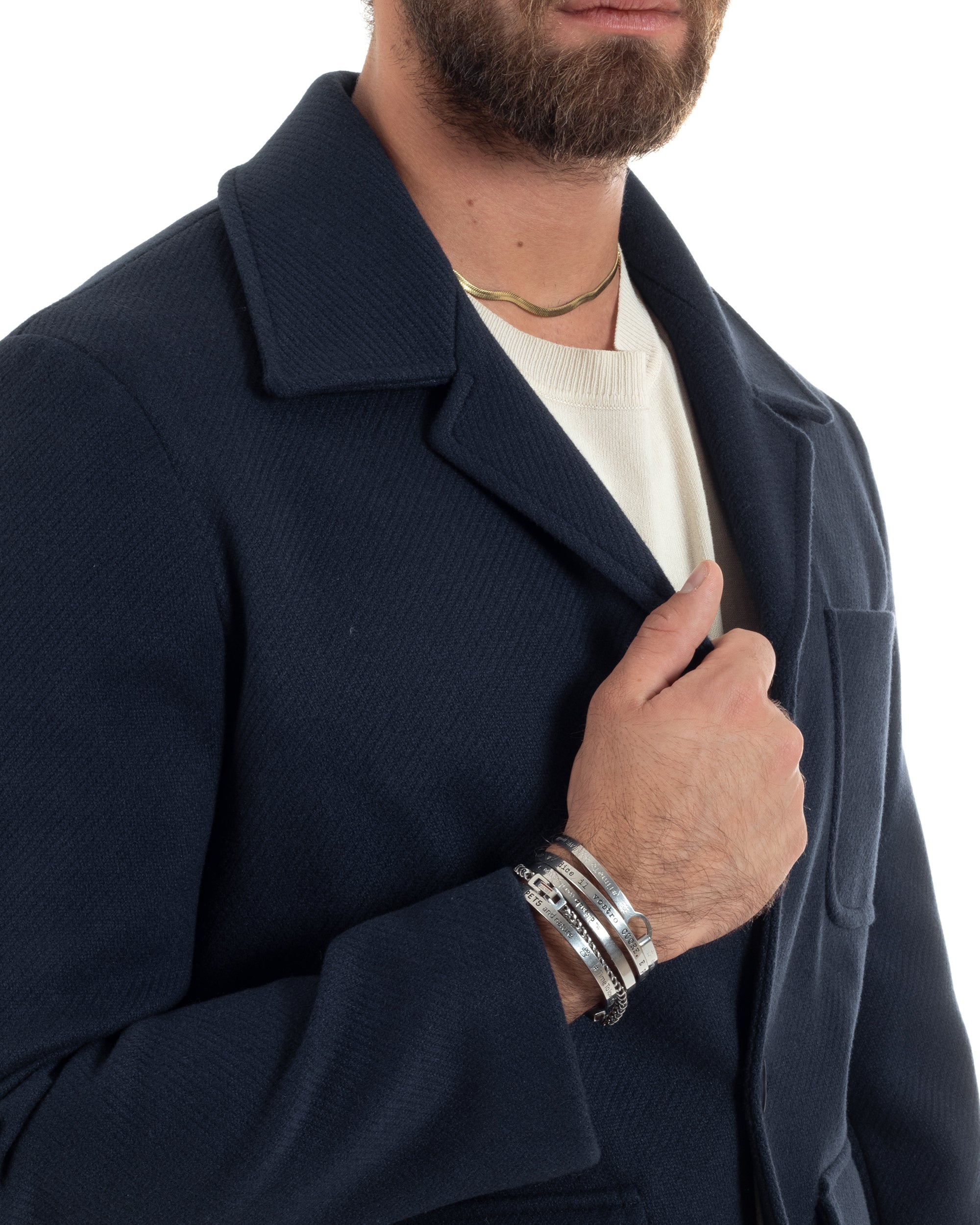 Cappotto Diagonale Uomo Con Colletto Giacca Monopetto Giaccone Con Tasche Giubbotto Casual Blu GIOSAL-CO1052A