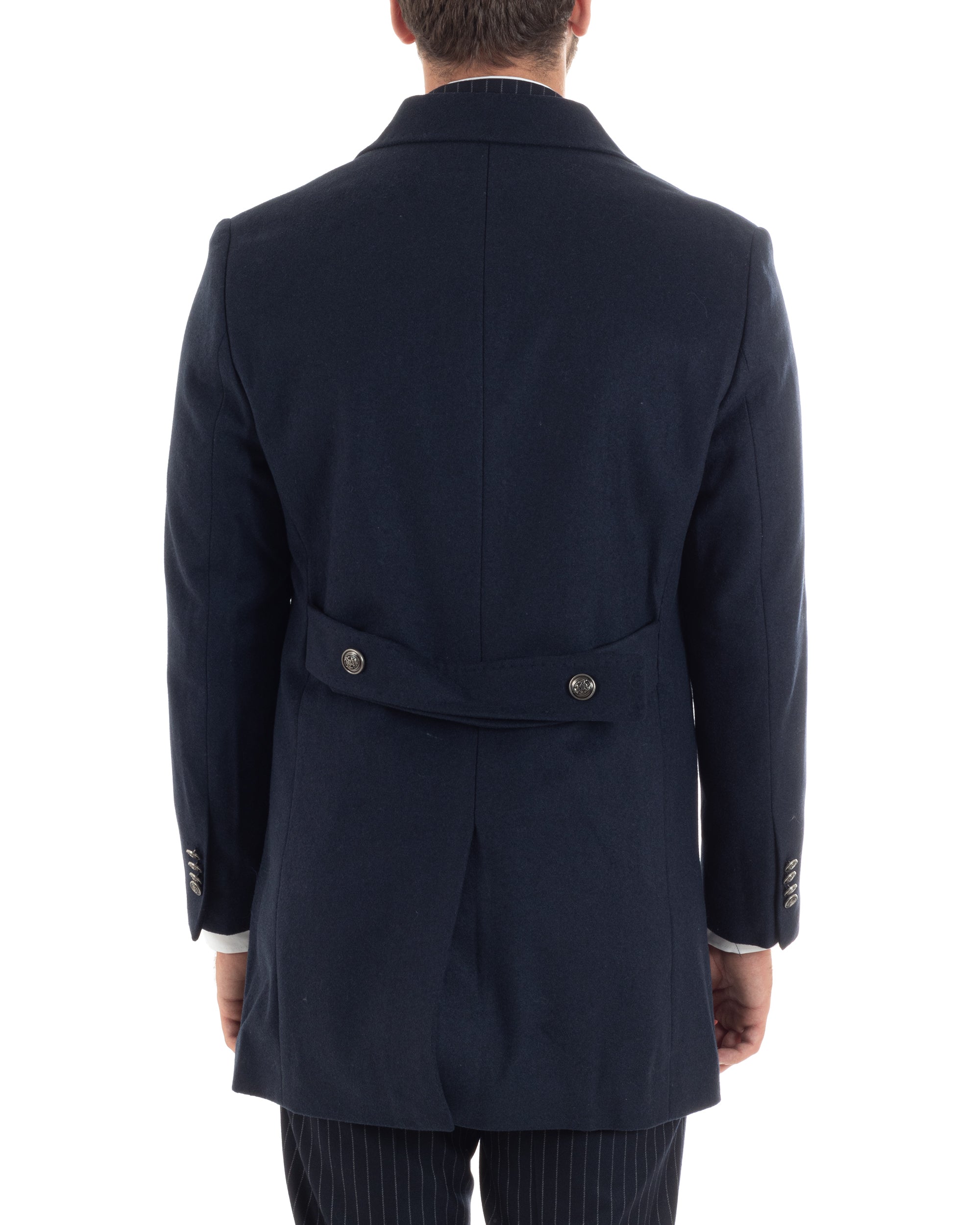 Cappotto Doppiopetto Uomo Con Bottoni In Metallo E Martingala Lana Giaccone Sartoriale Caldo Giubbotto Elegante Blu GIOSAL-CO1054A