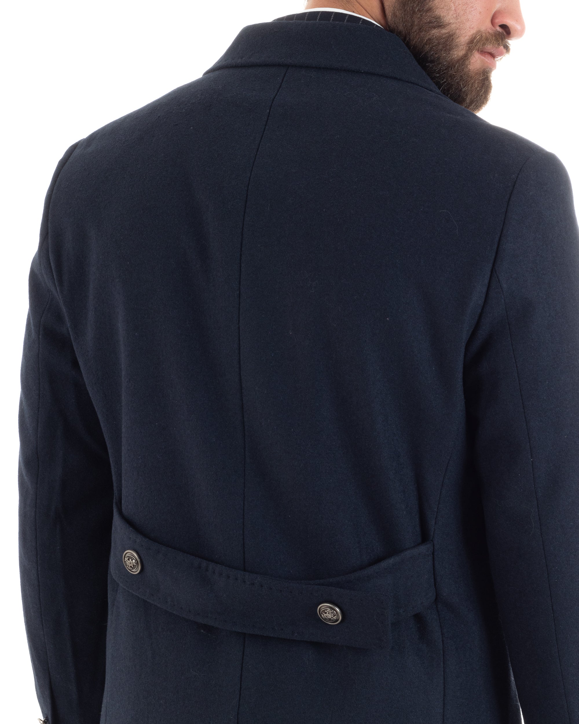 Cappotto Doppiopetto Uomo Con Bottoni In Metallo E Martingala Lana Giaccone Sartoriale Caldo Giubbotto Elegante Blu GIOSAL-CO1054A