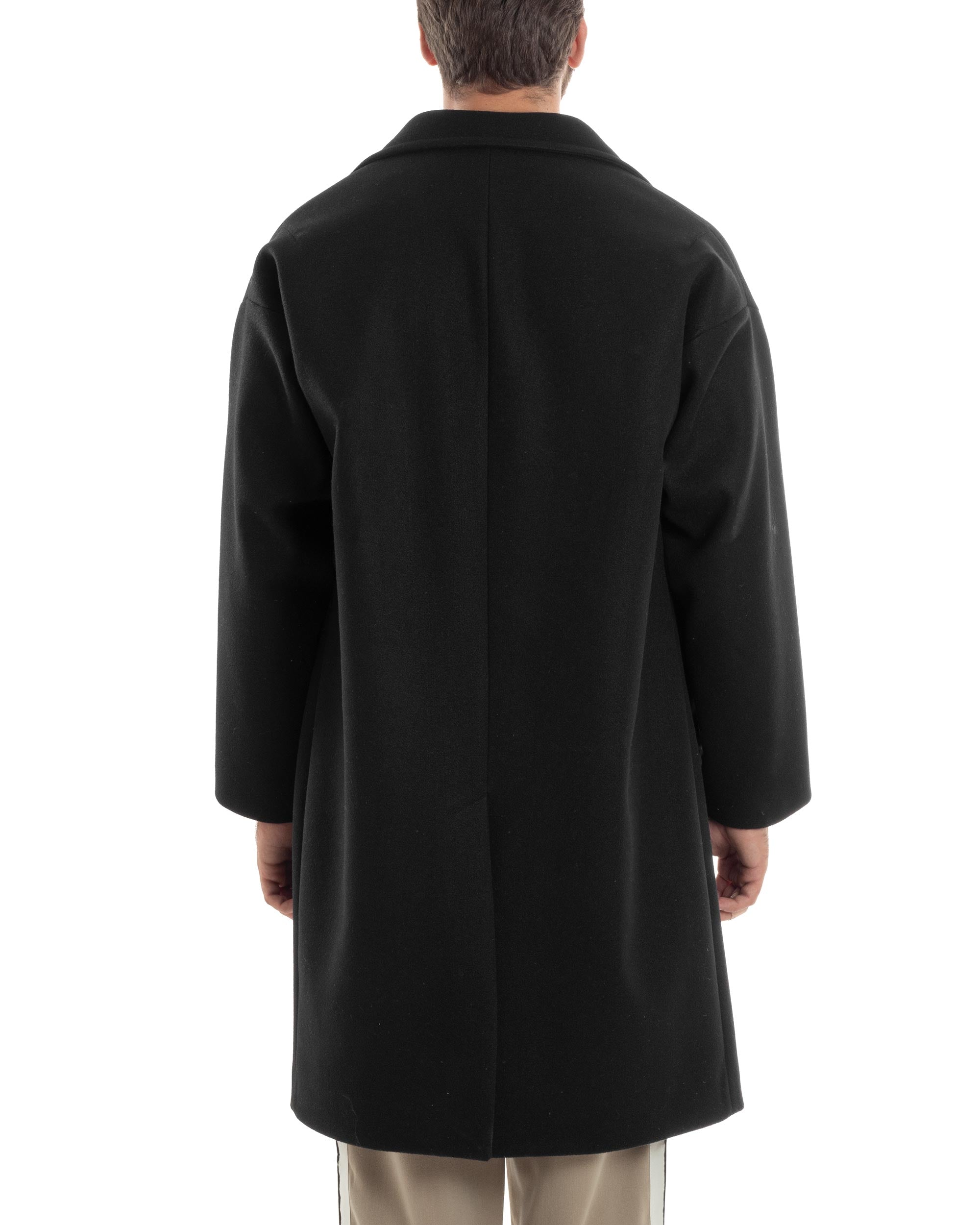 Cappotto Uomo Oversize Monopetto Con Maniche Raglan Collo Rever Tinta Unita Nero Casual Comfy GIOSAL-CO1064A