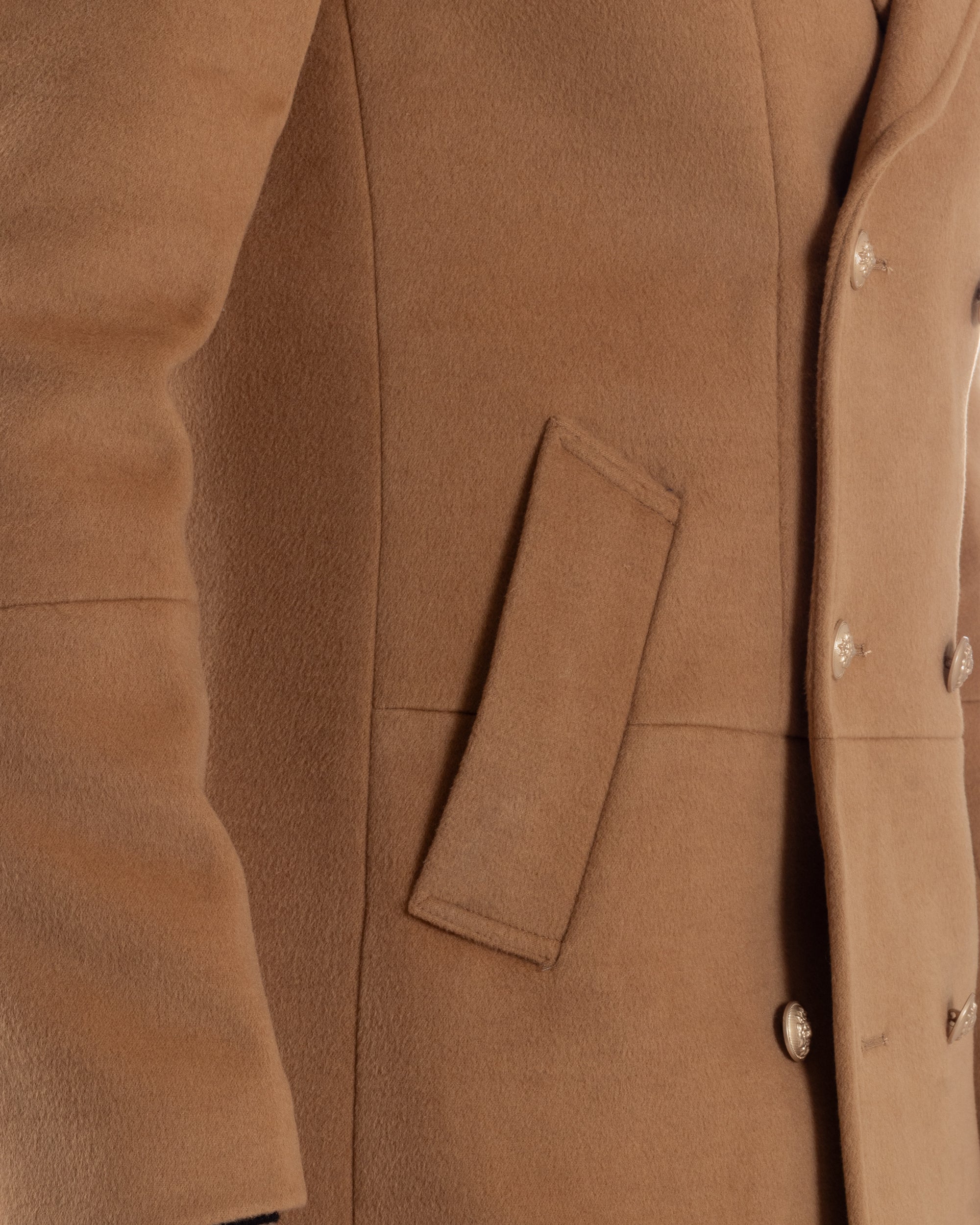 Cappotto Uomo Doppiopetto Lungo Revers A Lancia Tessuto Panno Bottoni Oro Camel CO1080A