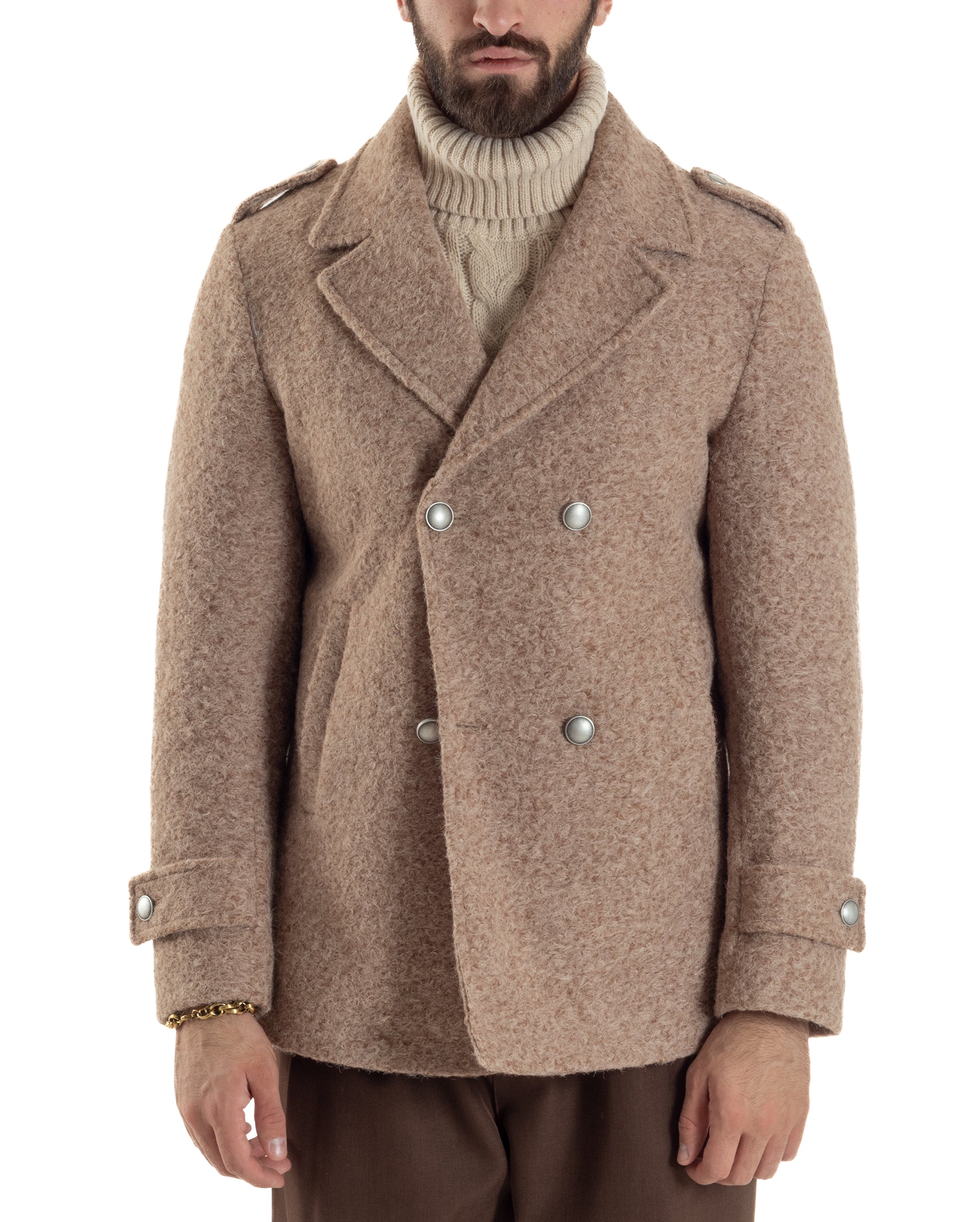 Cappotto Uomo Doppiopetto Corto Teddy Revers Camel Over-D OE1F2W5J44