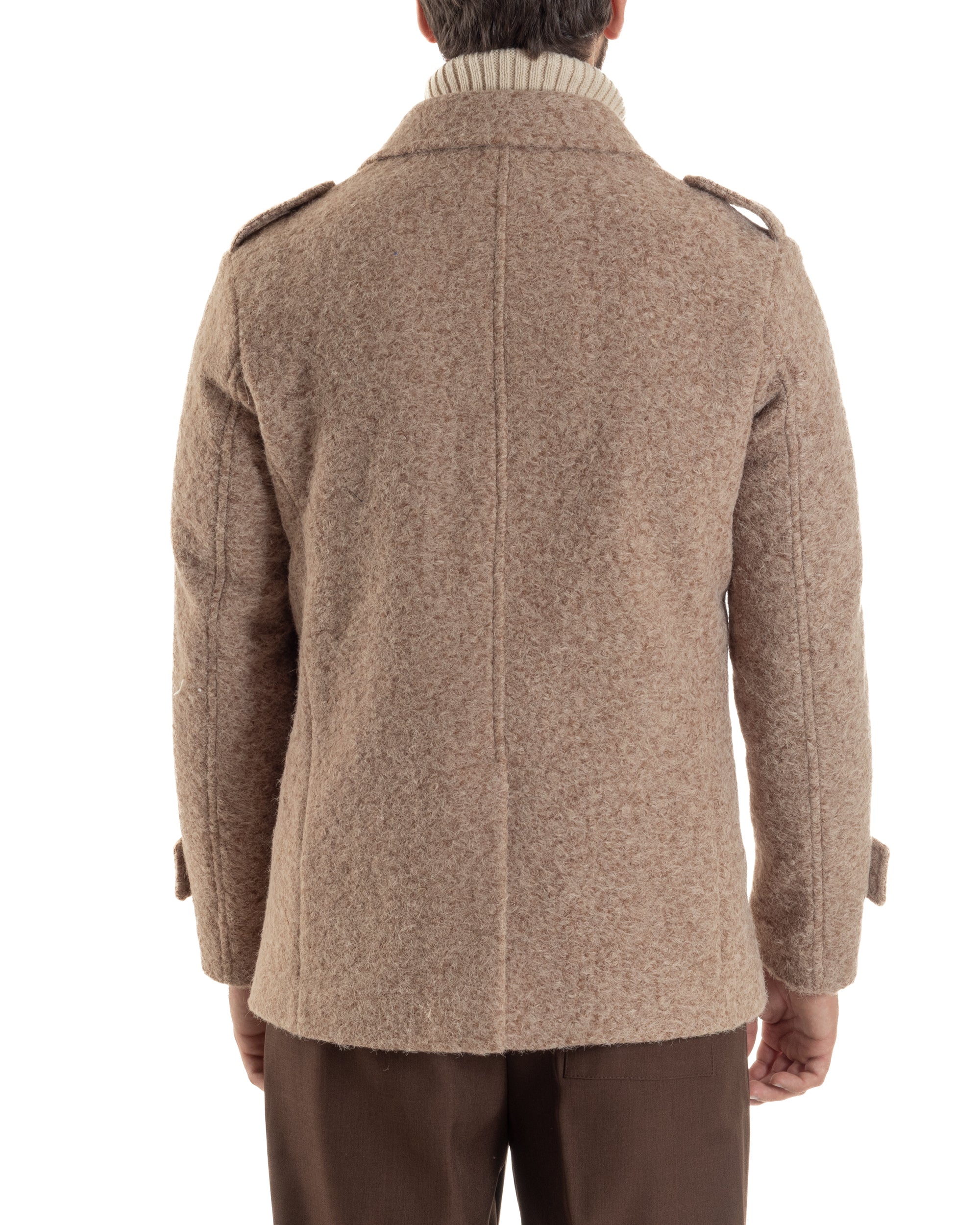 Cappotto Uomo Doppiopetto Corto Teddy Revers Camel Over-D OE1F2W5J44