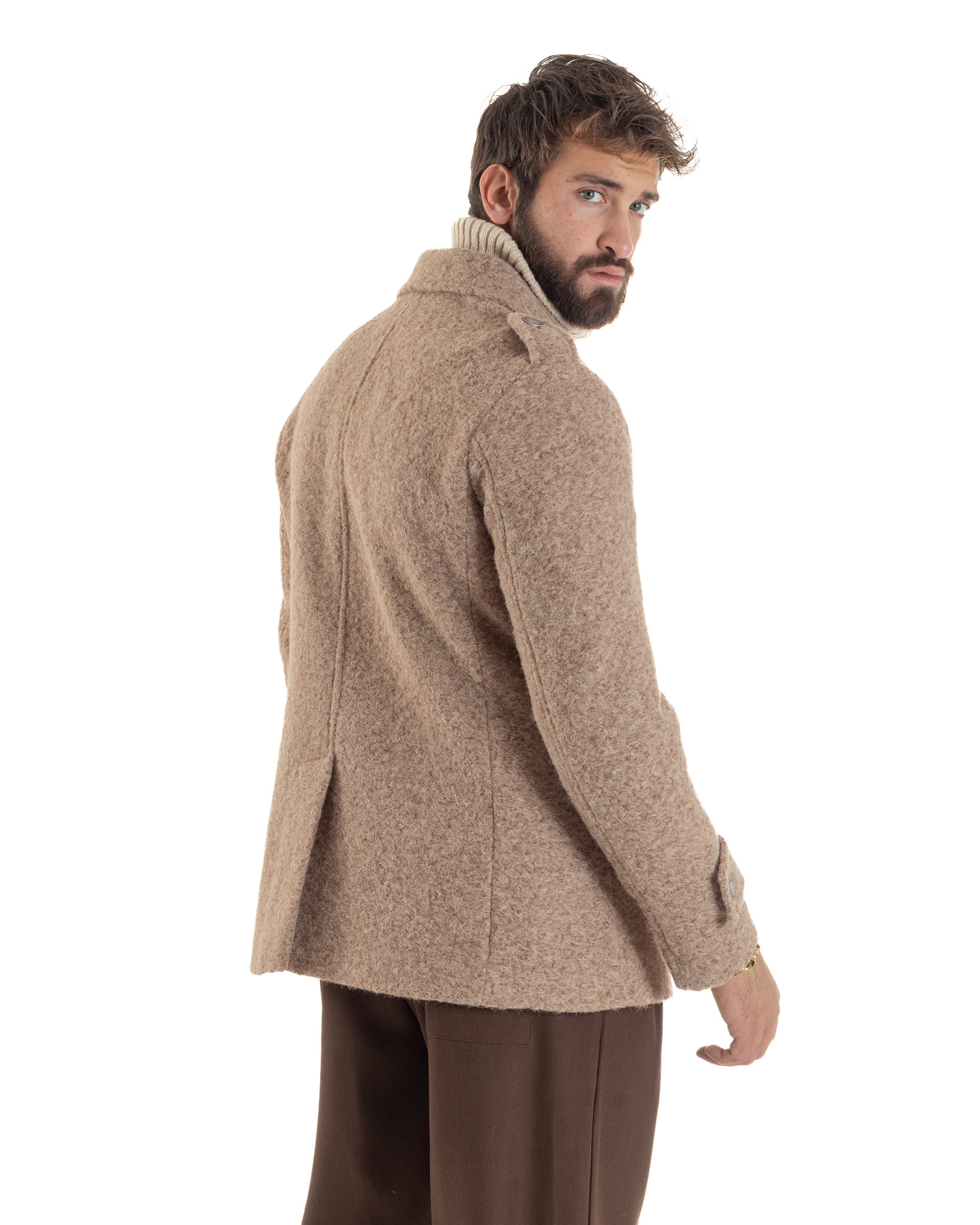 Cappotto Uomo Doppiopetto Corto Teddy Revers Camel Over-D OE1F2W5J44