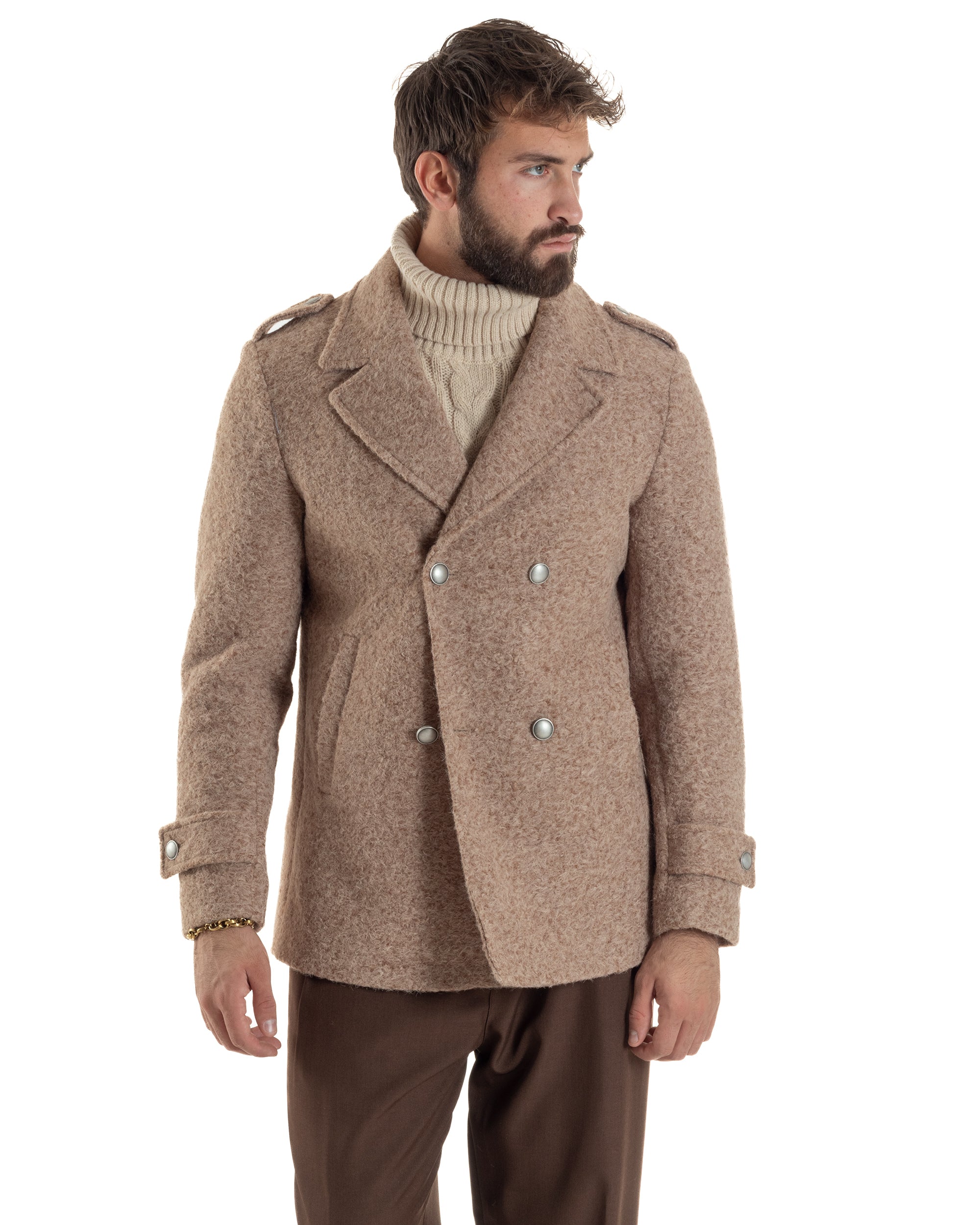 Cappotto Uomo Doppiopetto Corto Teddy Revers Camel Over-D OE1F2W5J44