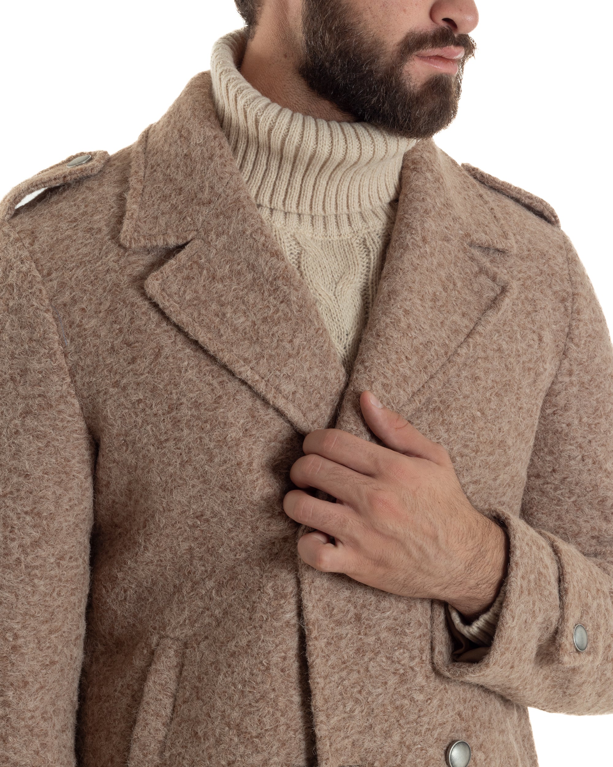 Cappotto Uomo Doppiopetto Corto Teddy Revers Camel Over-D OE1F2W5J44