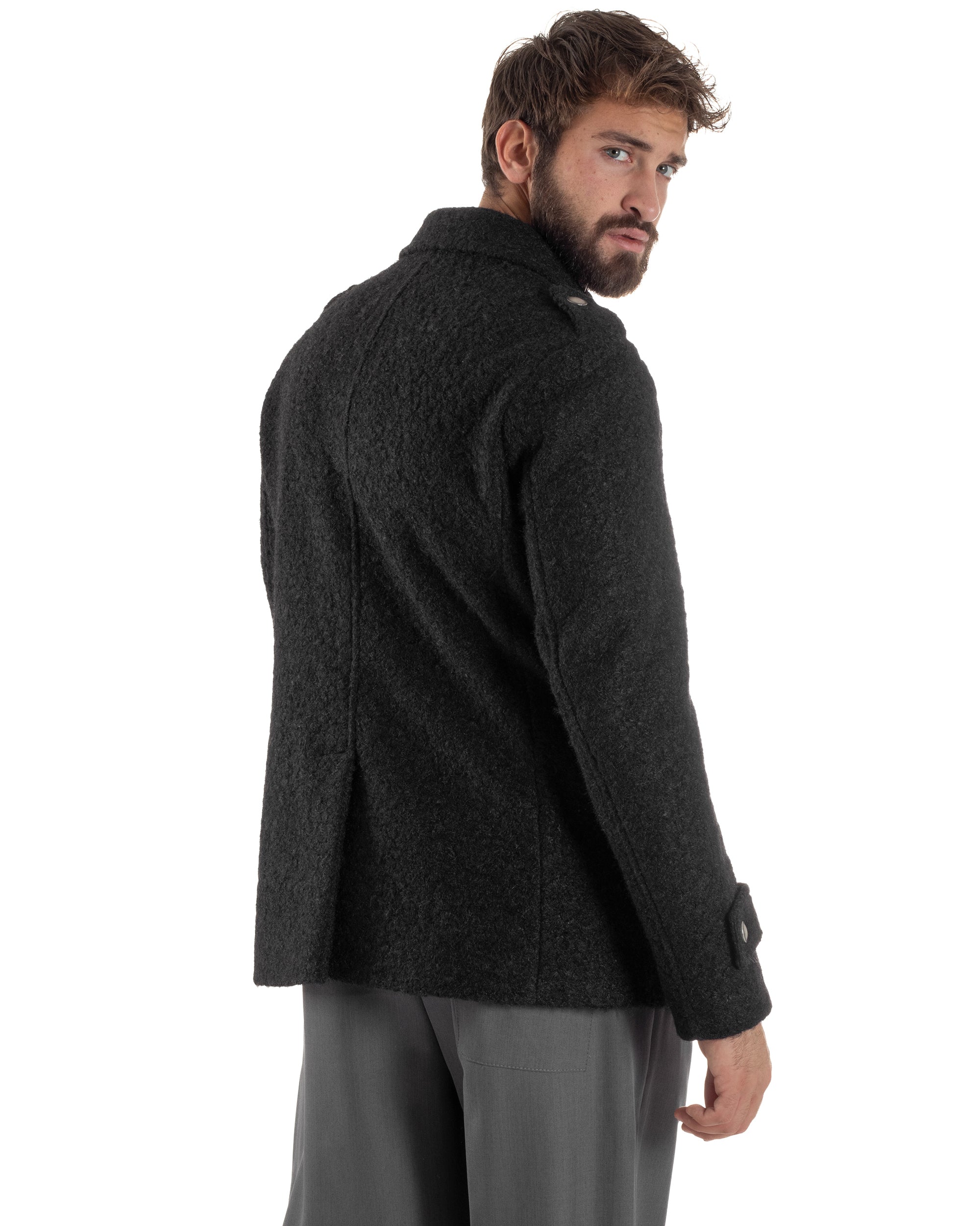 Cappotto Uomo Doppiopetto Corto Teddy Revers Nero Over-D OE1F2W5J44