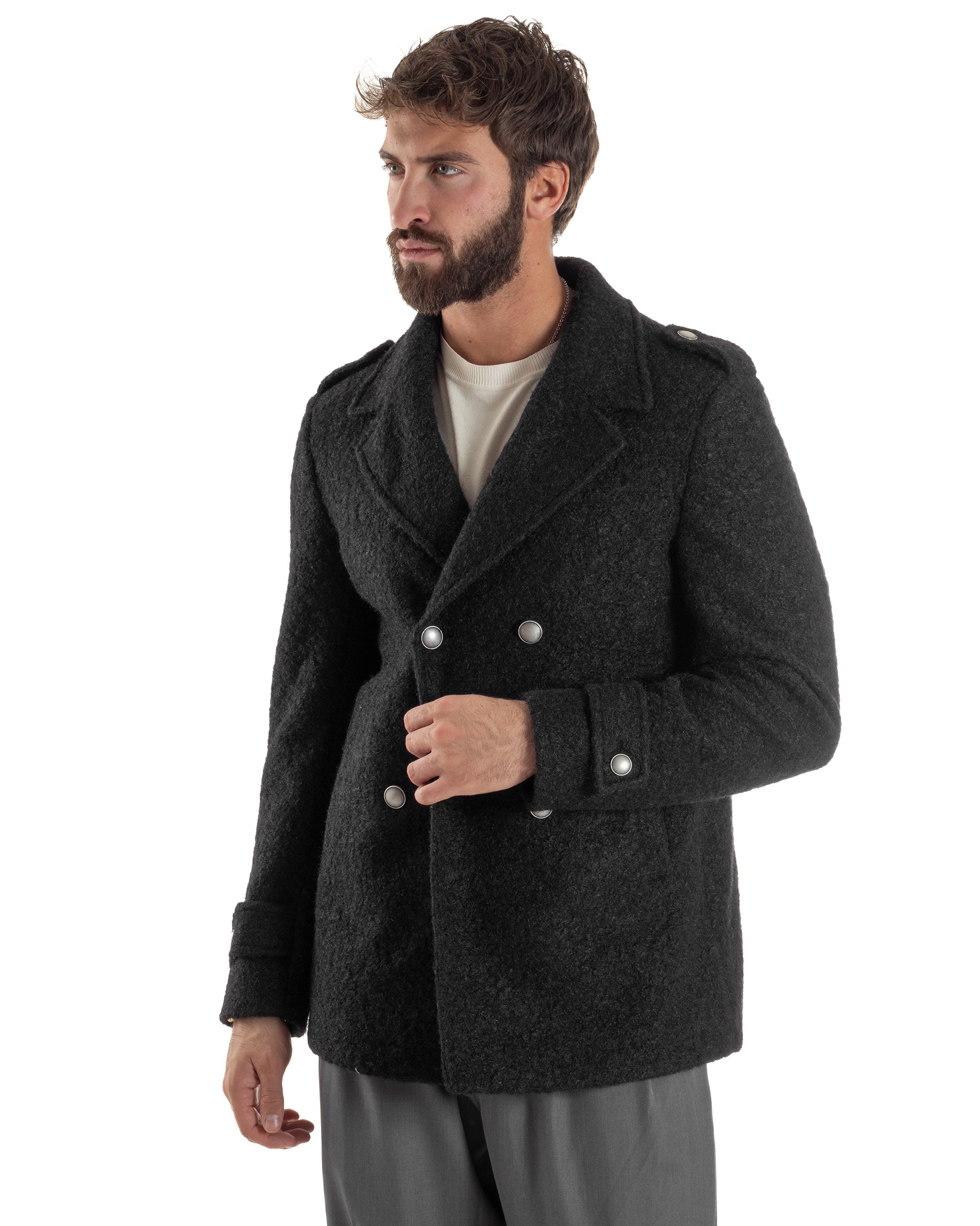 Cappotto Uomo Doppiopetto Corto Teddy Revers Nero Over-D OE1F2W5J44