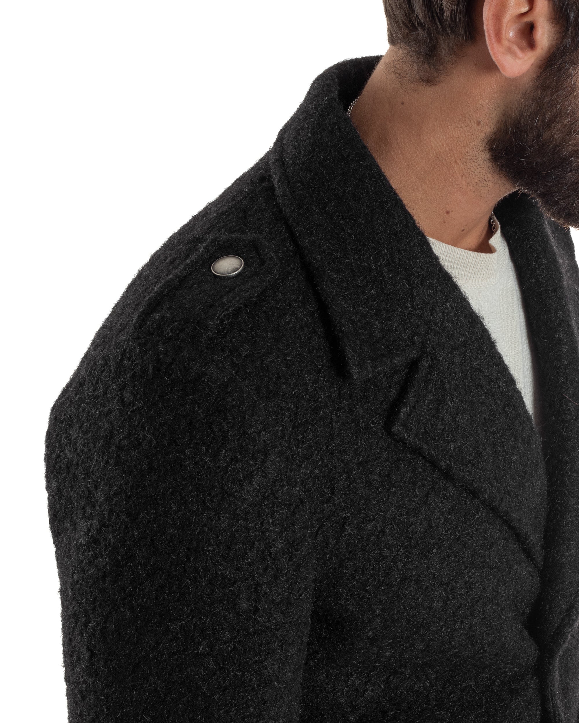 Cappotto Uomo Doppiopetto Corto Teddy Revers Nero Over-D OE1F2W5J44