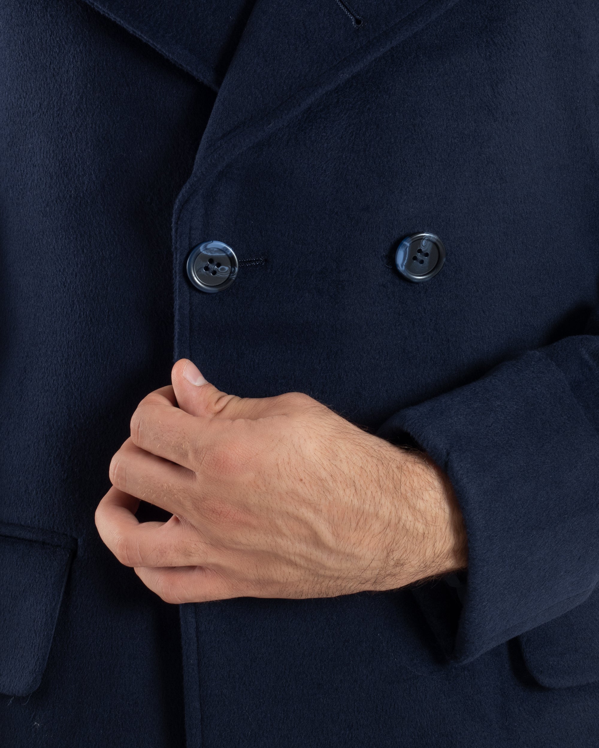 Cappotto Uomo Doppiopetto Lungo Revers A Lancia Tessuto Panno Tinta Unita Blu CO1087A