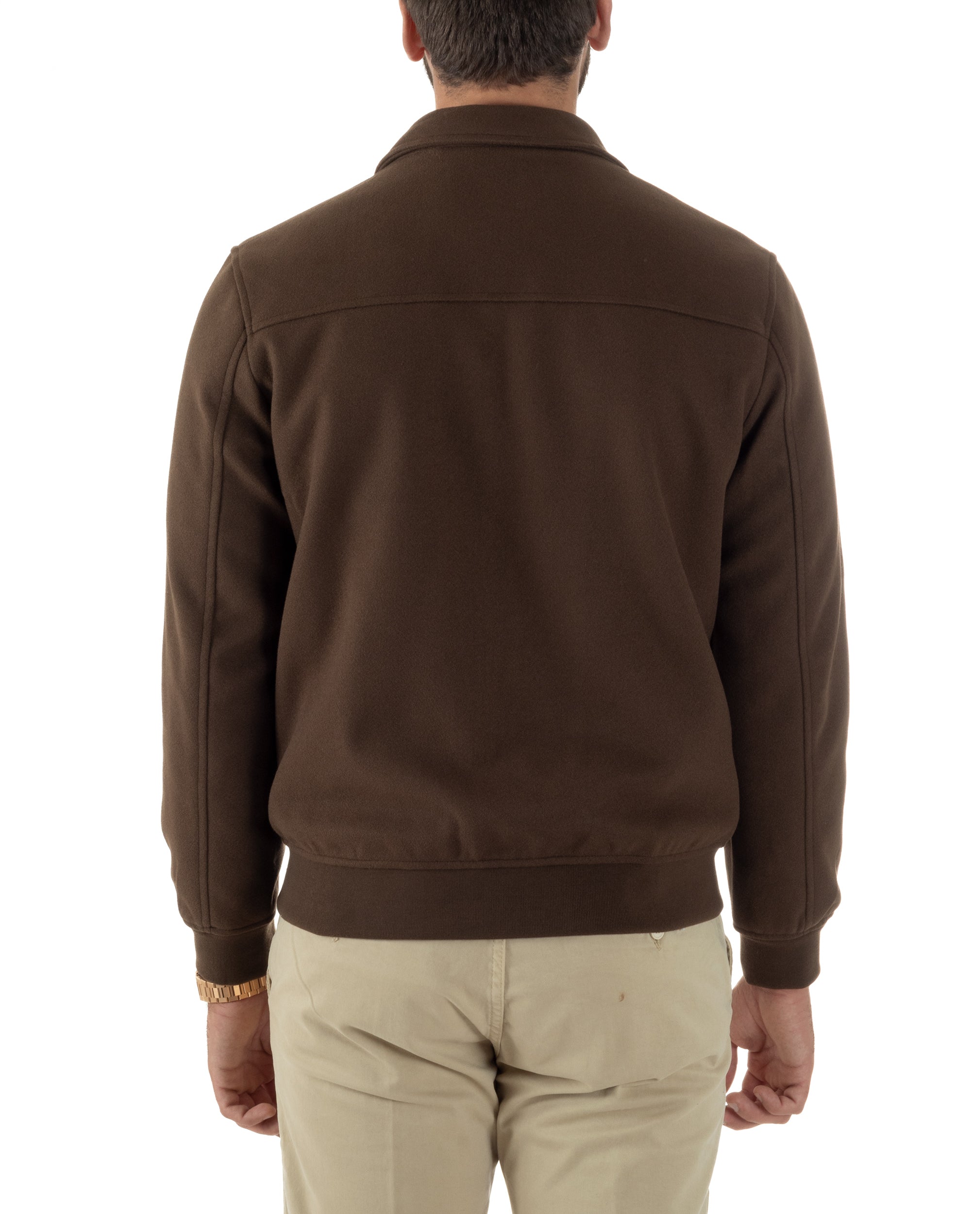 Giubbotto Uomo Zip Colletto Bomber Panno Marrone G3380A