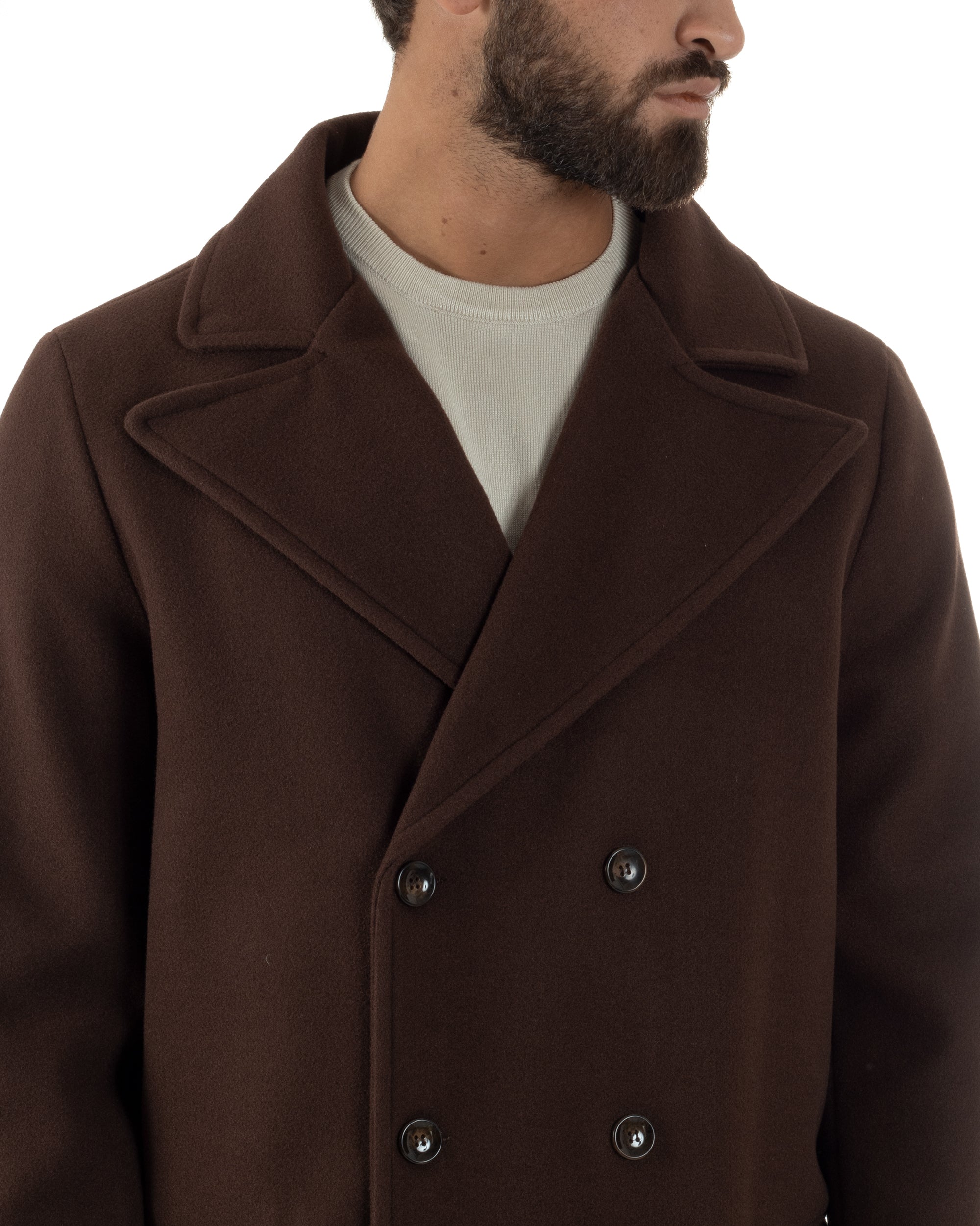 Cappotto Doppiopetto Uomo Oversize Giaccone Lungo Revers Ampi Marrone CO1093A