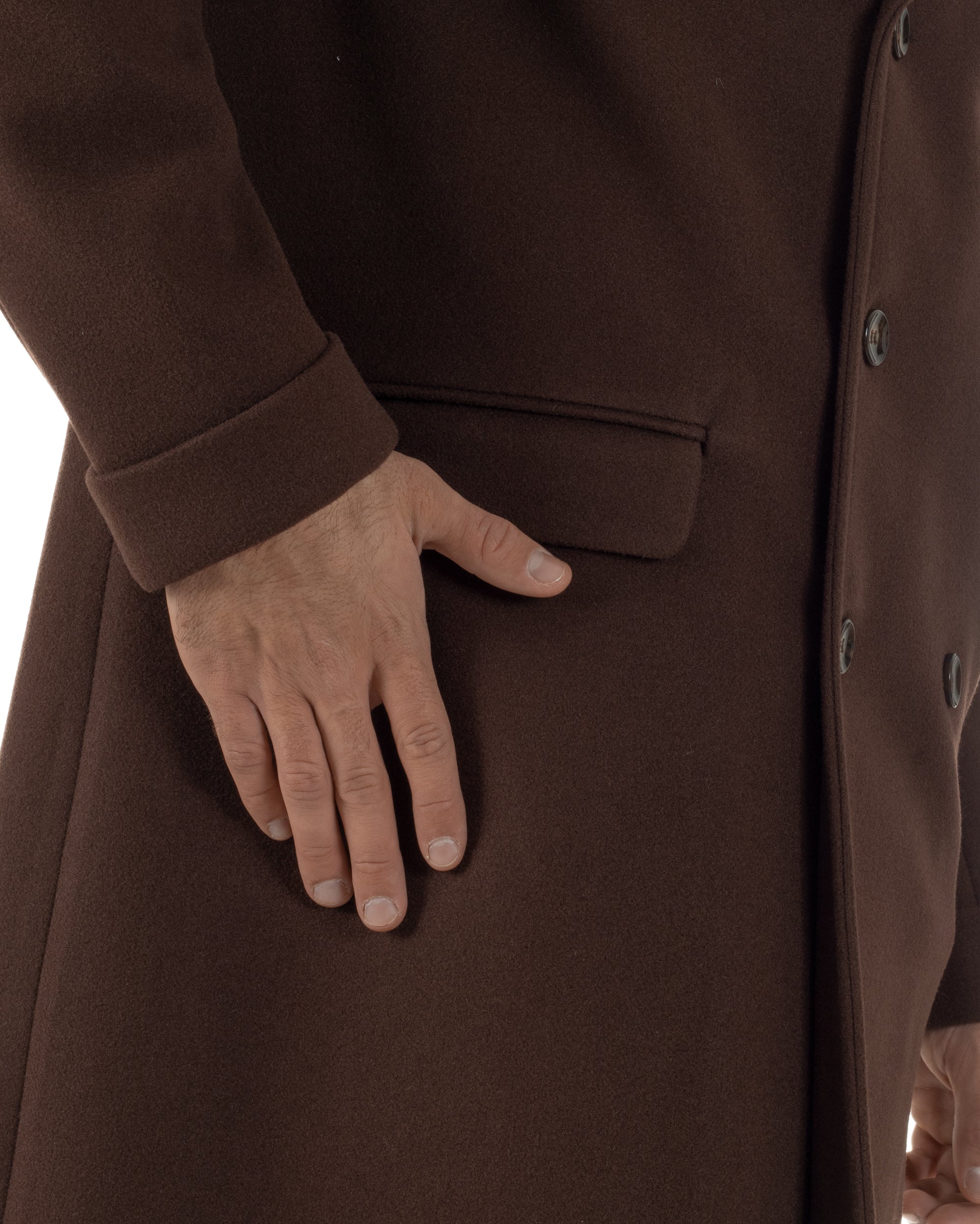 Cappotto Doppiopetto Uomo Oversize Giaccone Lungo Revers Ampi Marrone CO1093A