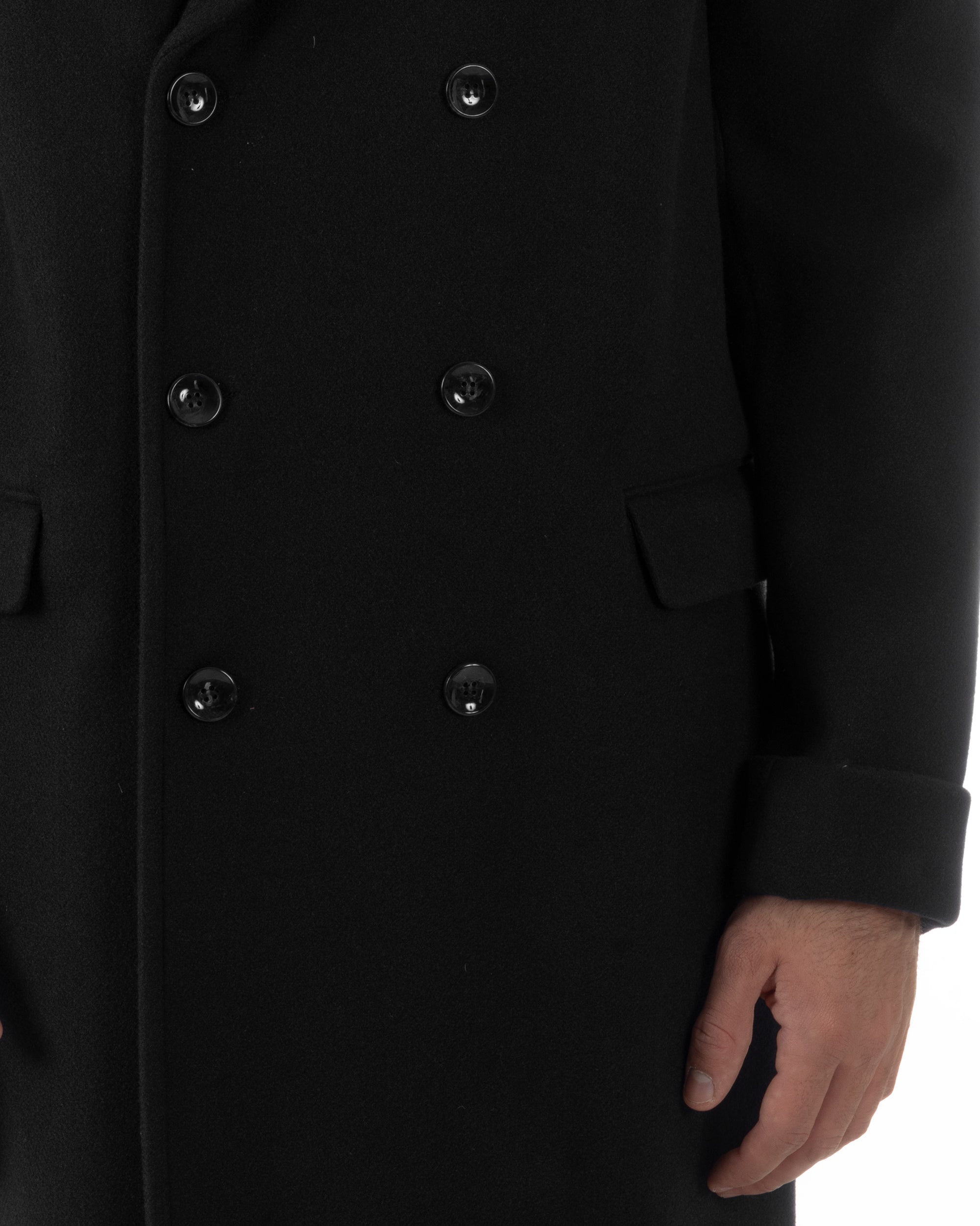 Cappotto Doppiopetto Uomo Oversize Giaccone Lungo Revers Ampi Nero CO1094A