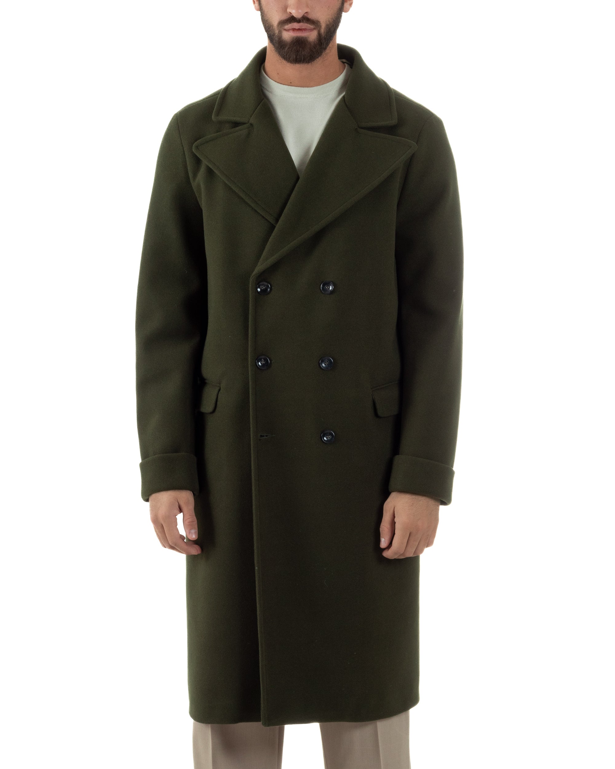 Cappotto Doppiopetto Uomo Oversize Giaccone Lungo Revers Ampi Verde CO1095A