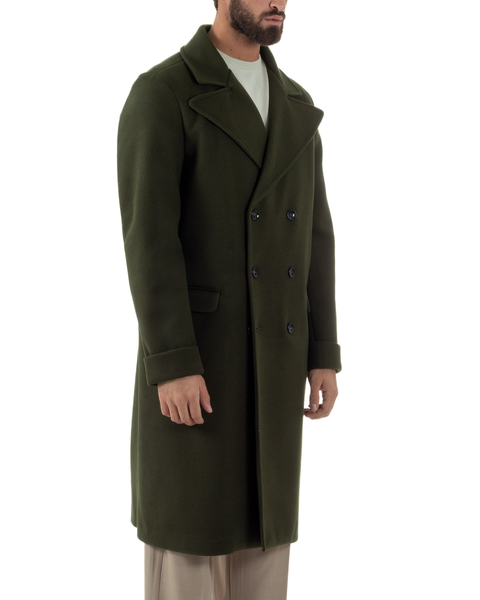 Cappotto Doppiopetto Uomo Oversize Giaccone Lungo Revers Ampi Verde CO1095A