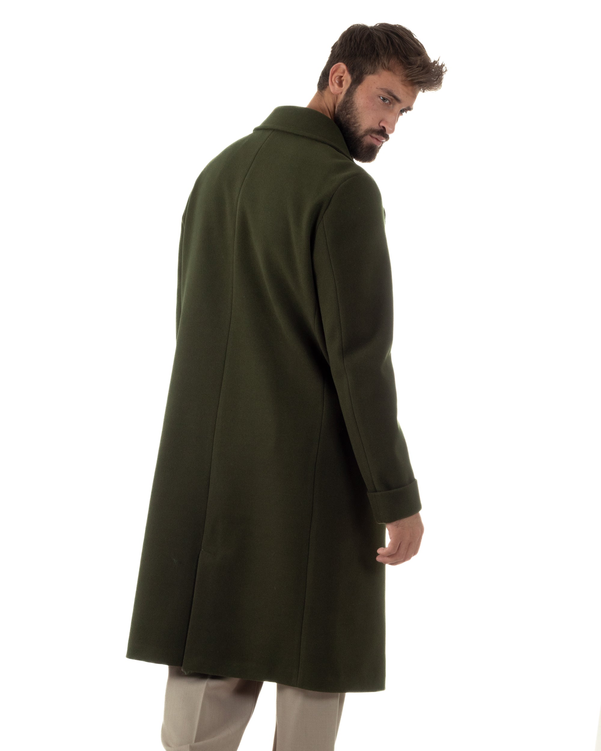 Cappotto Doppiopetto Uomo Oversize Giaccone Lungo Revers Ampi Verde CO1095A