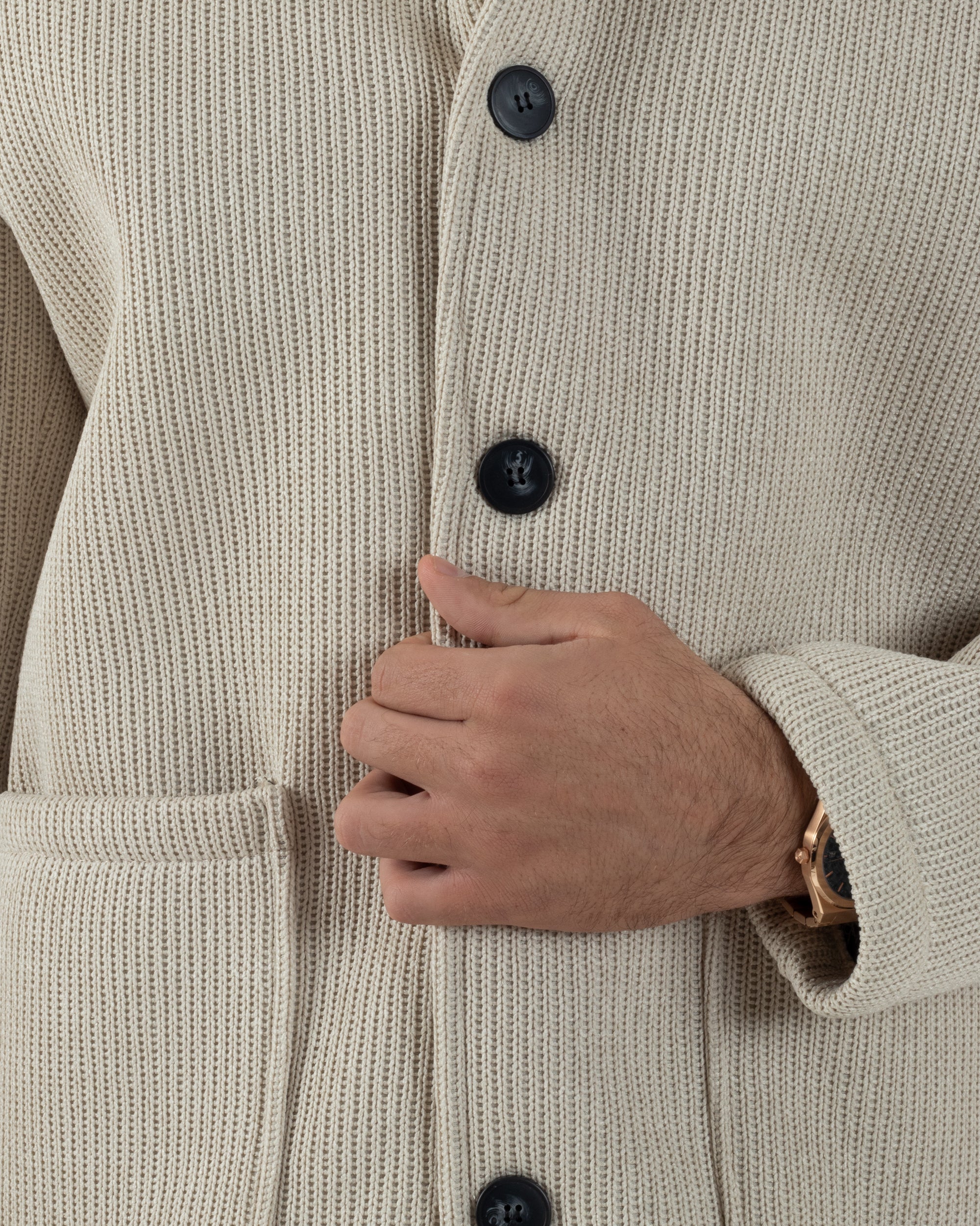 Cappotto Uomo Monopetto Cappuccio Maglia A Coste Beige CO1097A