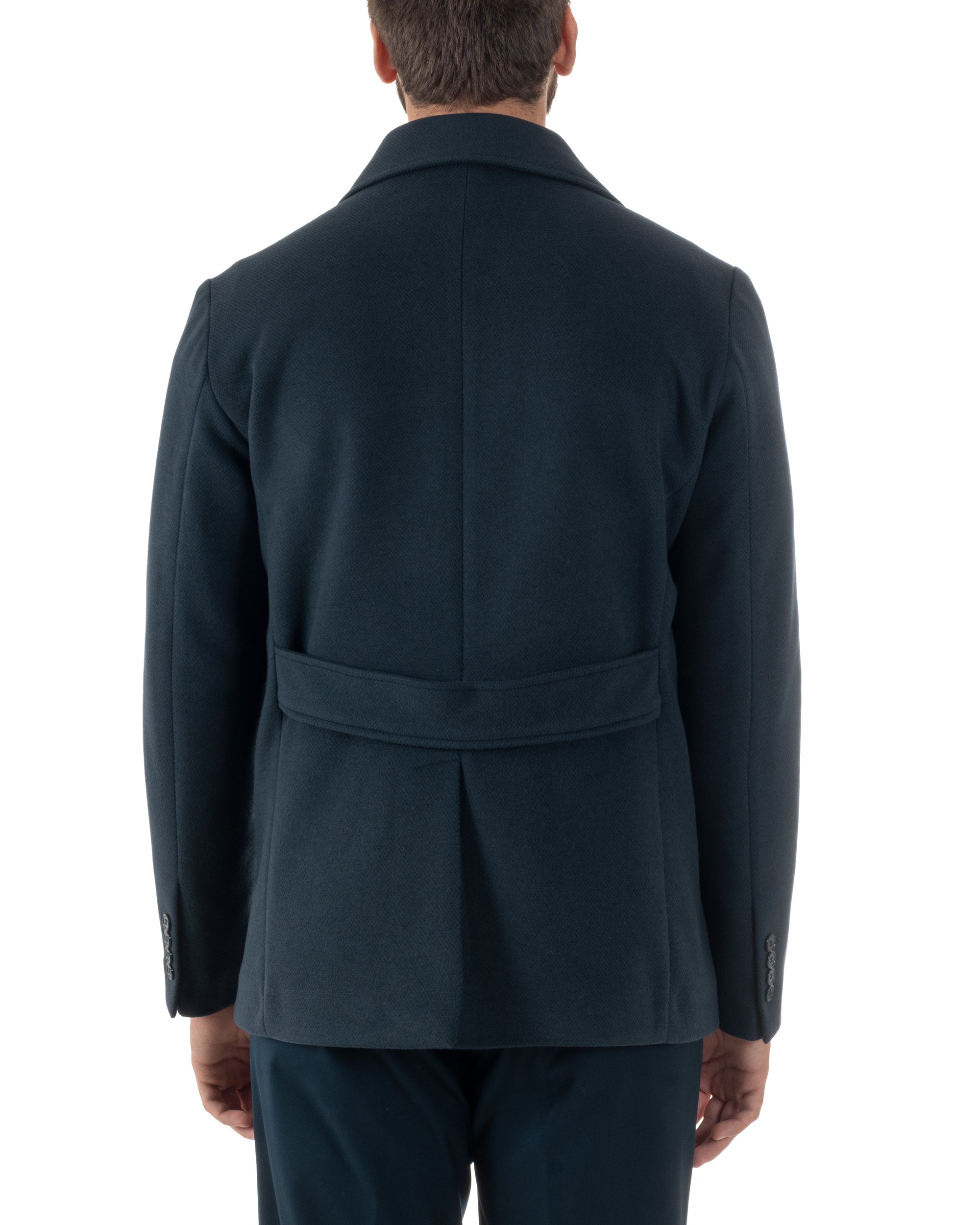 Cappotto Uomo Corto Doppiopetto Martingala Giaccone In Panno Blu CO1099A