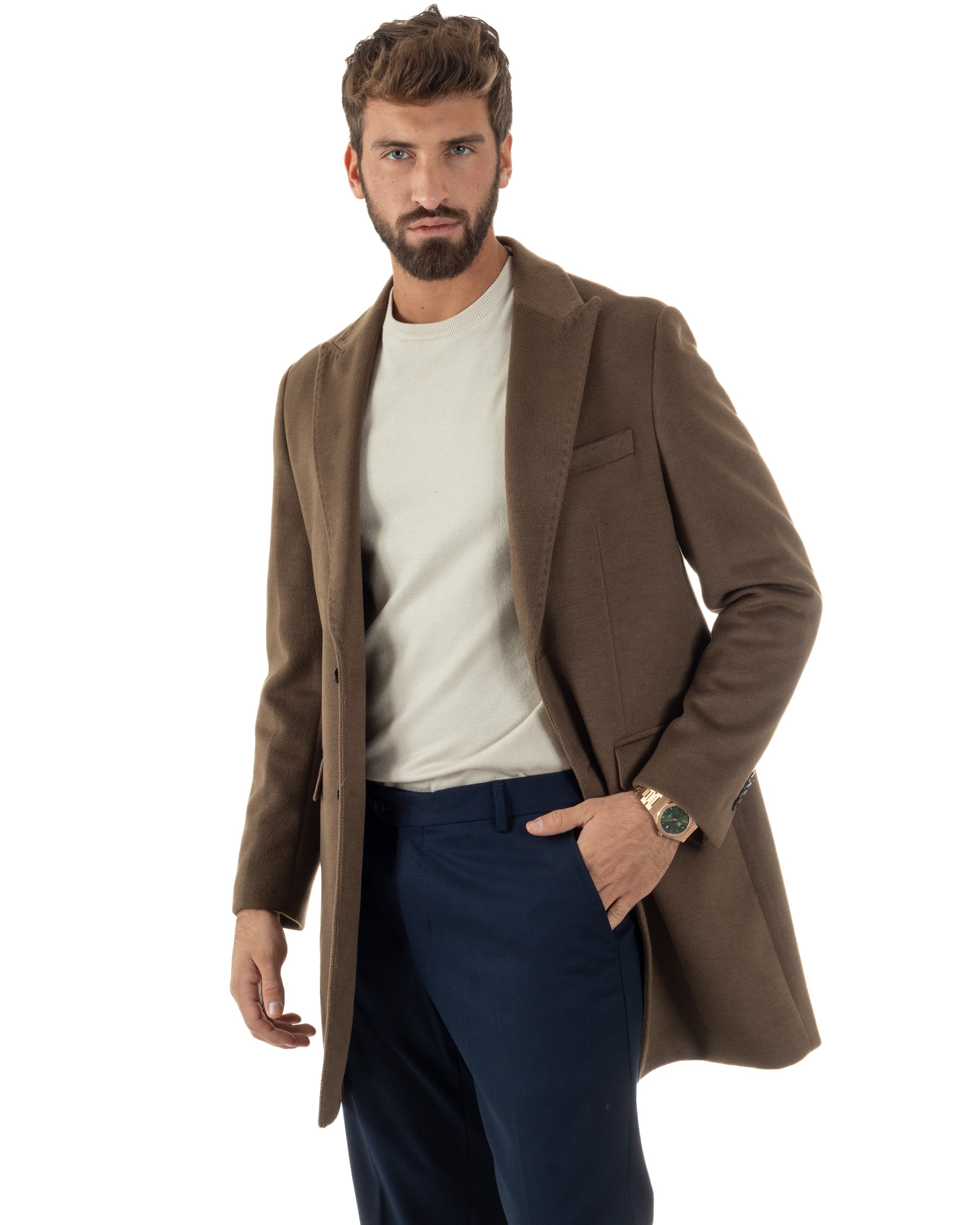 Cappotto Uomo Monopetto Classico Martingala Marrone CO1101A