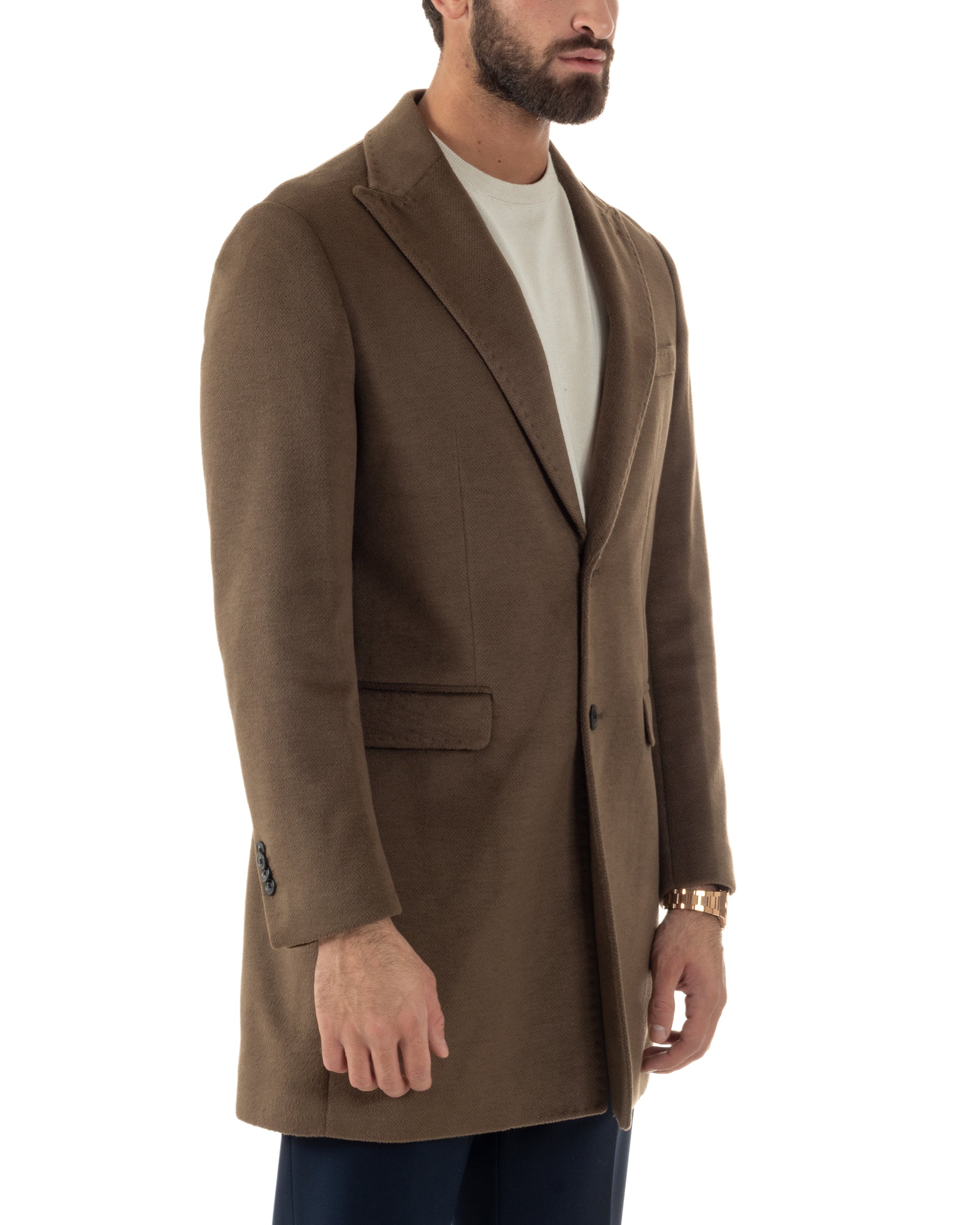 Cappotto Uomo Monopetto Classico Martingala Marrone CO1101A