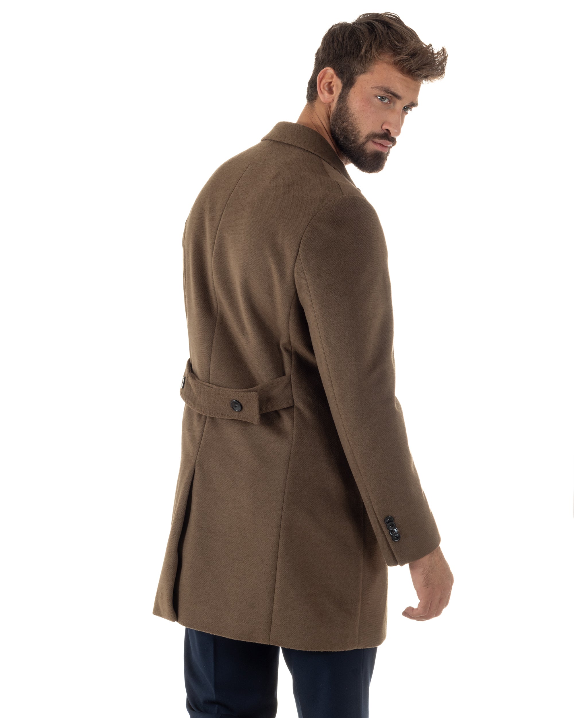 Cappotto Uomo Monopetto Classico Martingala Marrone CO1101A