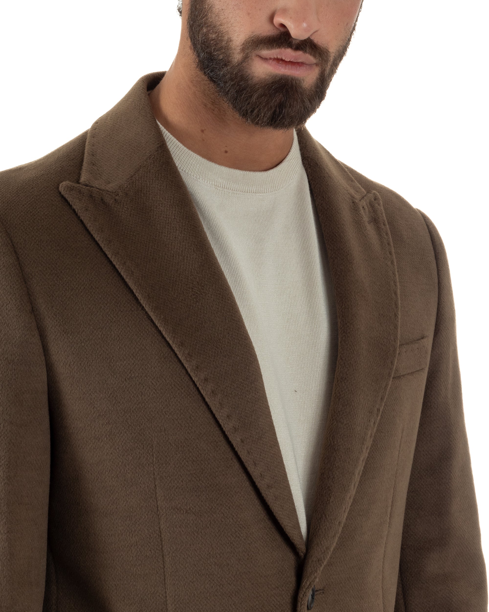 Cappotto Uomo Monopetto Classico Martingala Marrone CO1101A