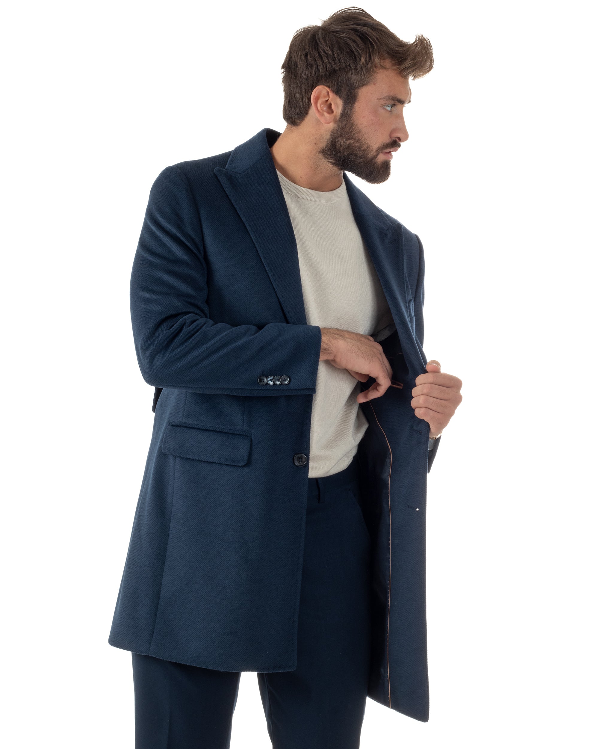 Cappotto Uomo Monopetto Classico Martingala Blu CO1102A