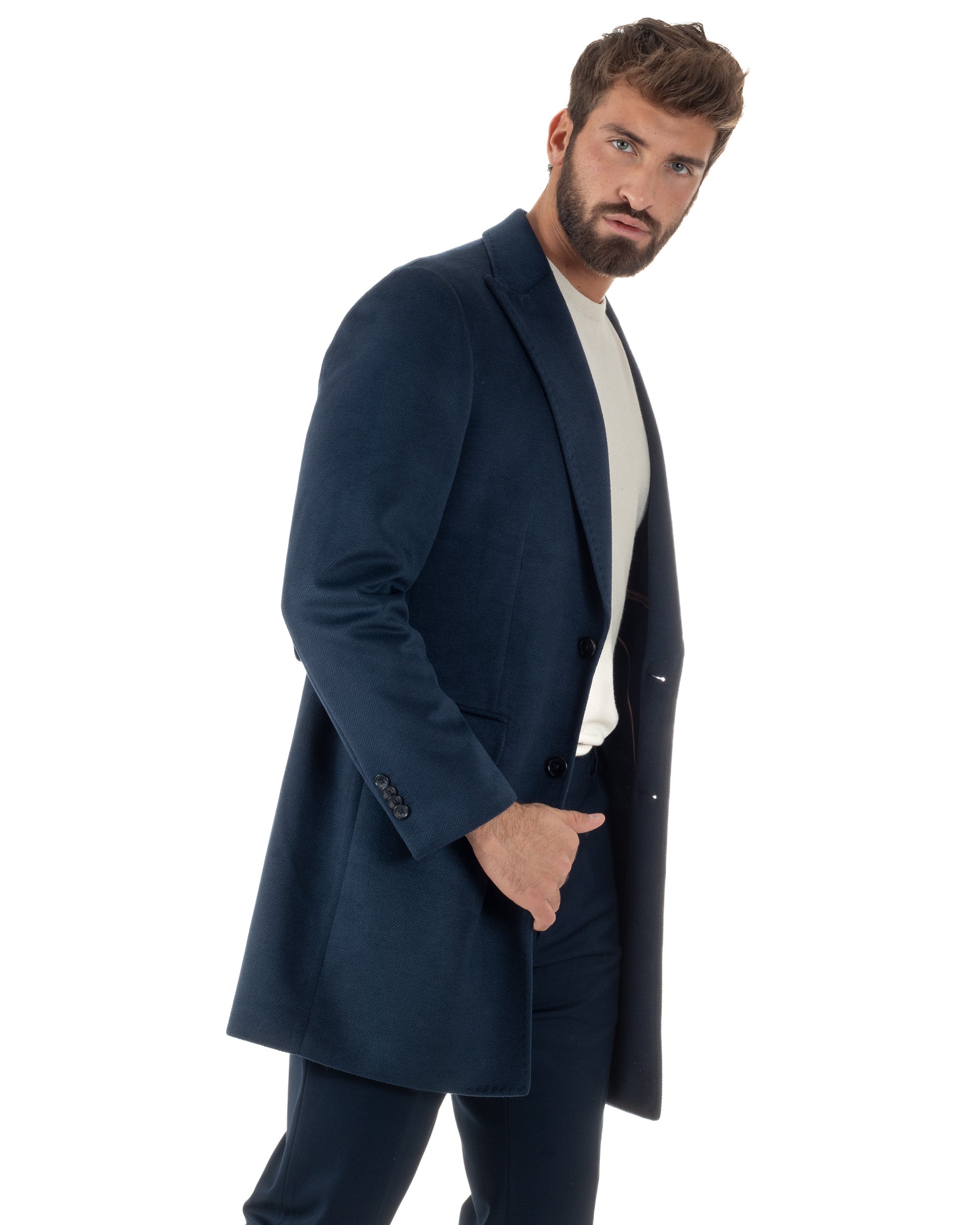 Cappotto Uomo Monopetto Classico Martingala Blu CO1102A