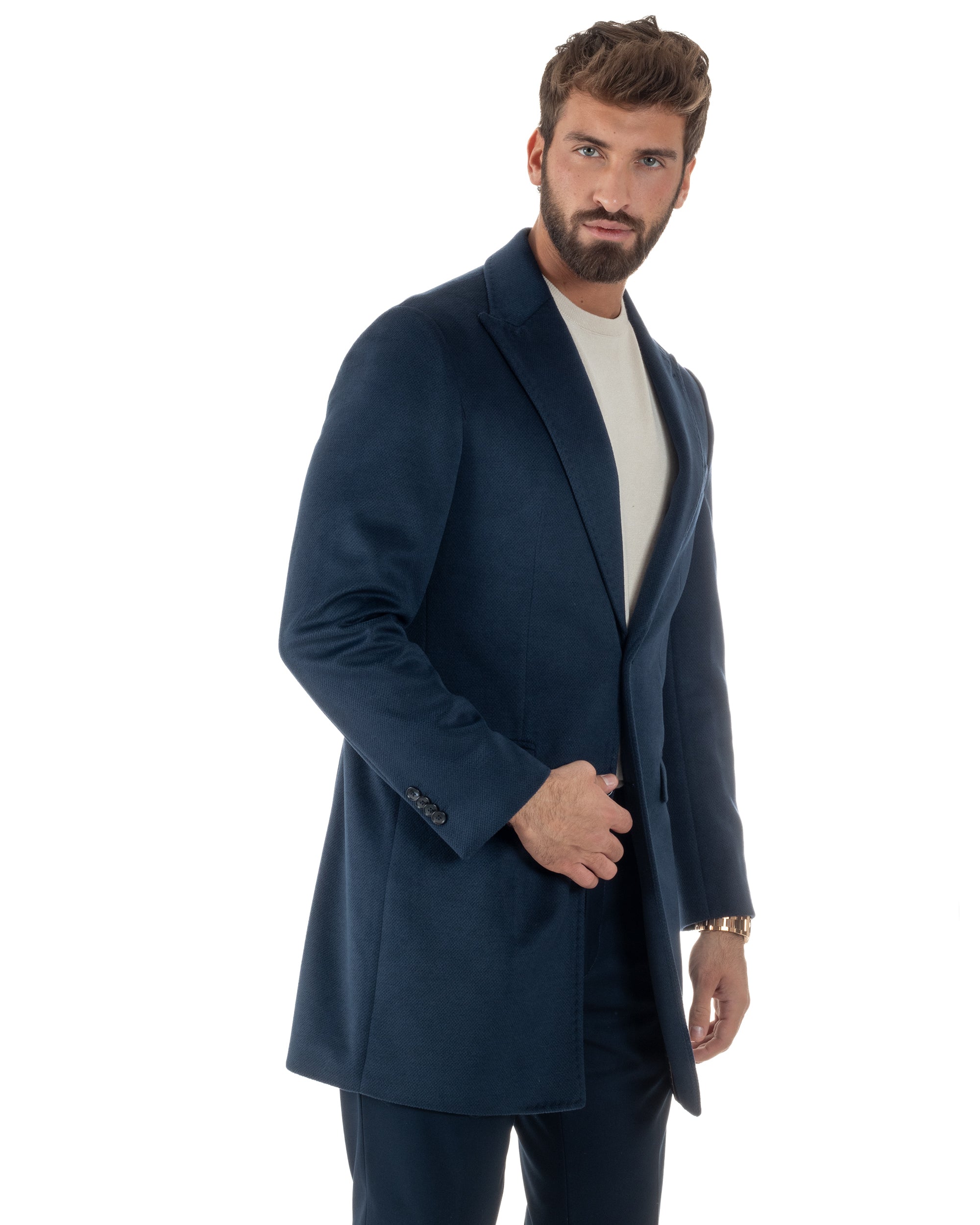Cappotto Uomo Monopetto Classico Martingala Blu CO1102A