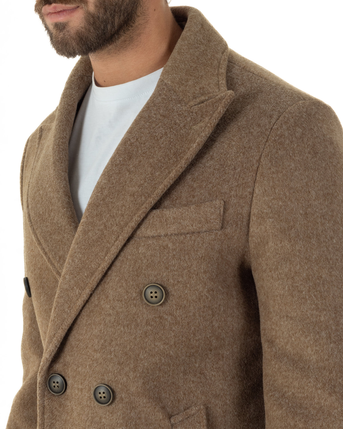 Cappotto uomo sartoriale doppiopetto con rever a lancia camel GIOSAL-CO1108A