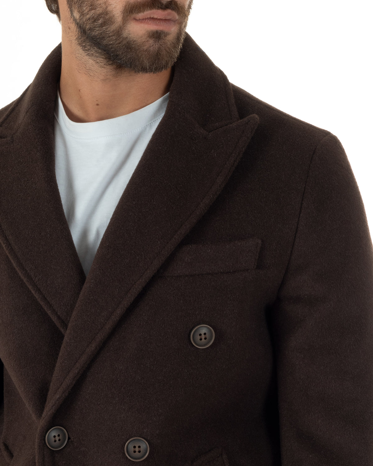 Cappotto uomo sartoriale doppiopetto con rever a lancia marrone GIOSAL-CO1109A