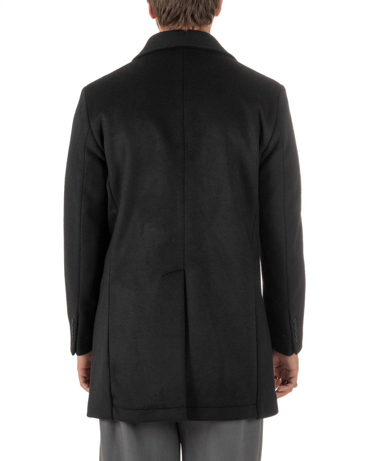 Cappotto uomo sartoriale doppiopetto con rever a lancia nero GIOSAL-CO1110A