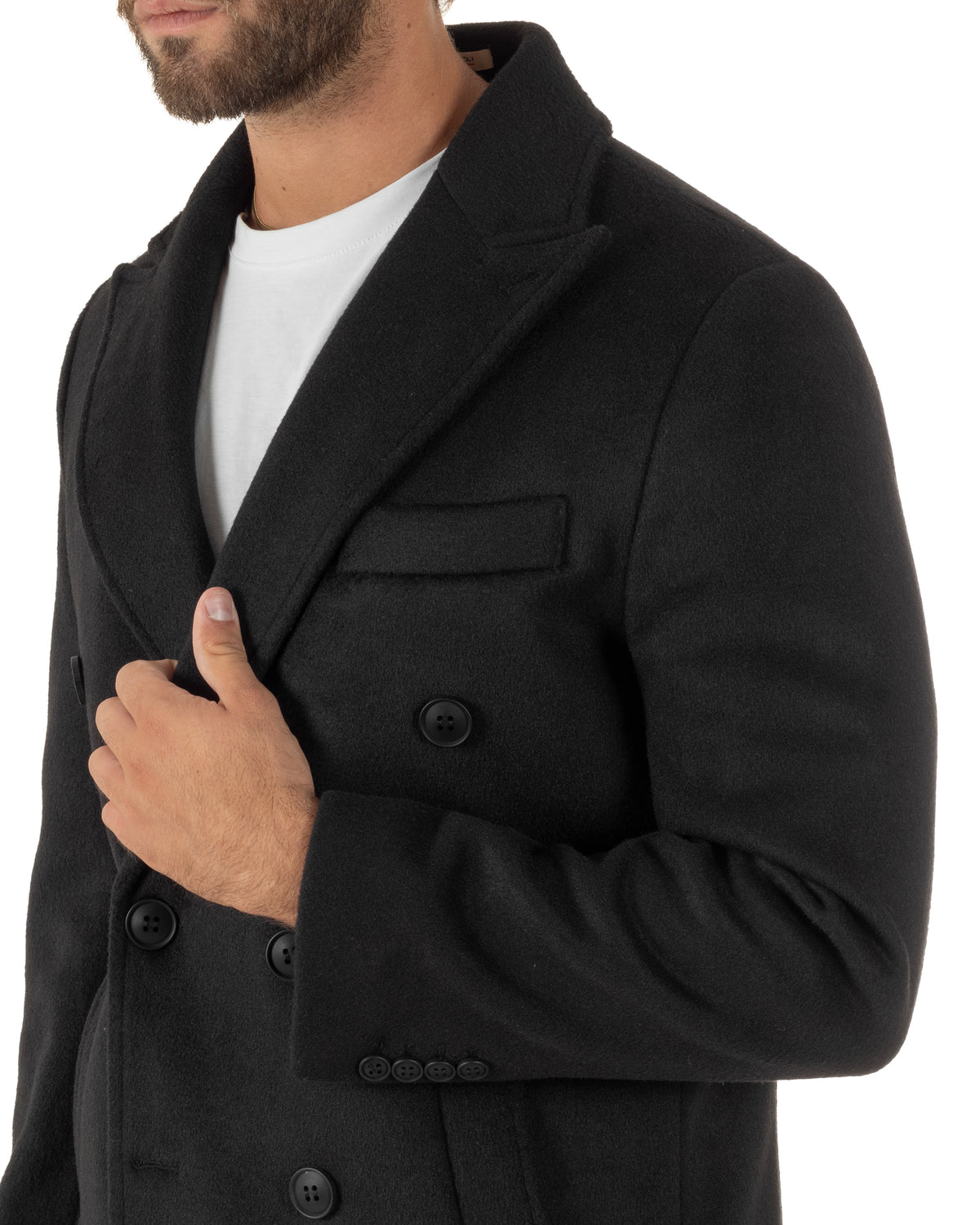 Cappotto uomo sartoriale doppiopetto con rever a lancia nero GIOSAL-CO1110A