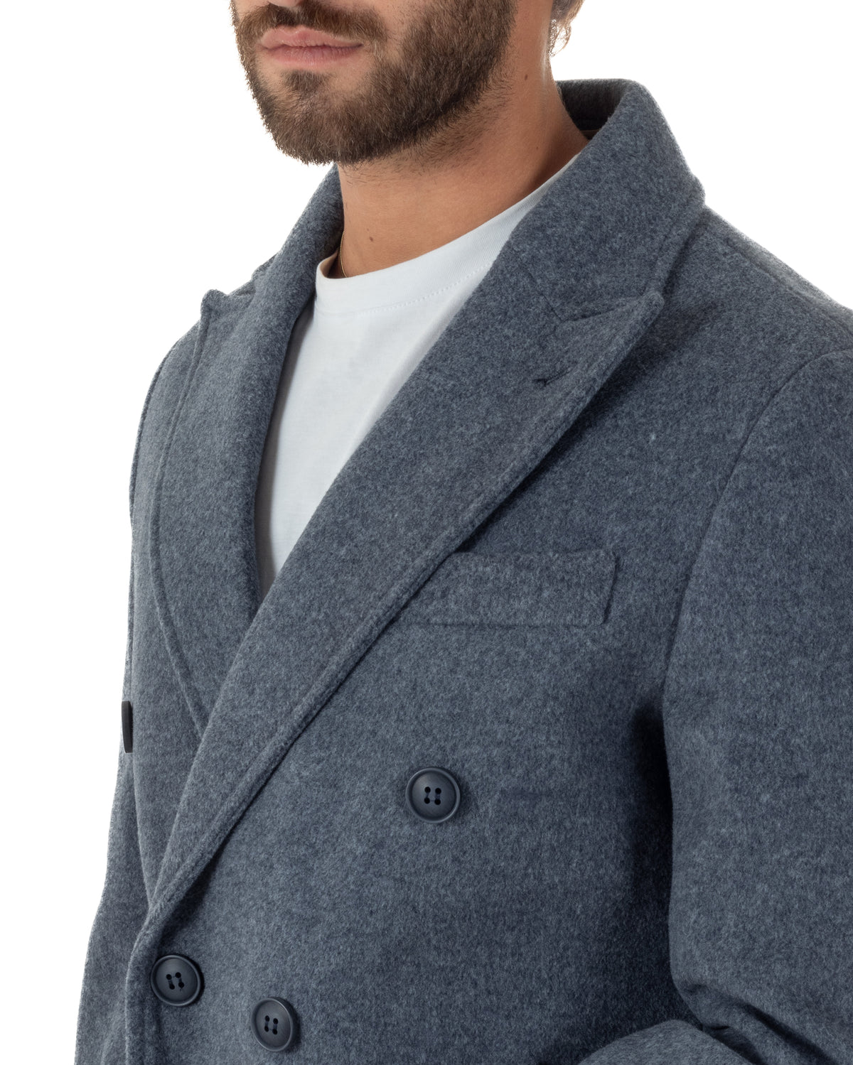 Cappotto uomo sartoriale doppiopetto con rever a lancia blu GIOSAL-CO1111A