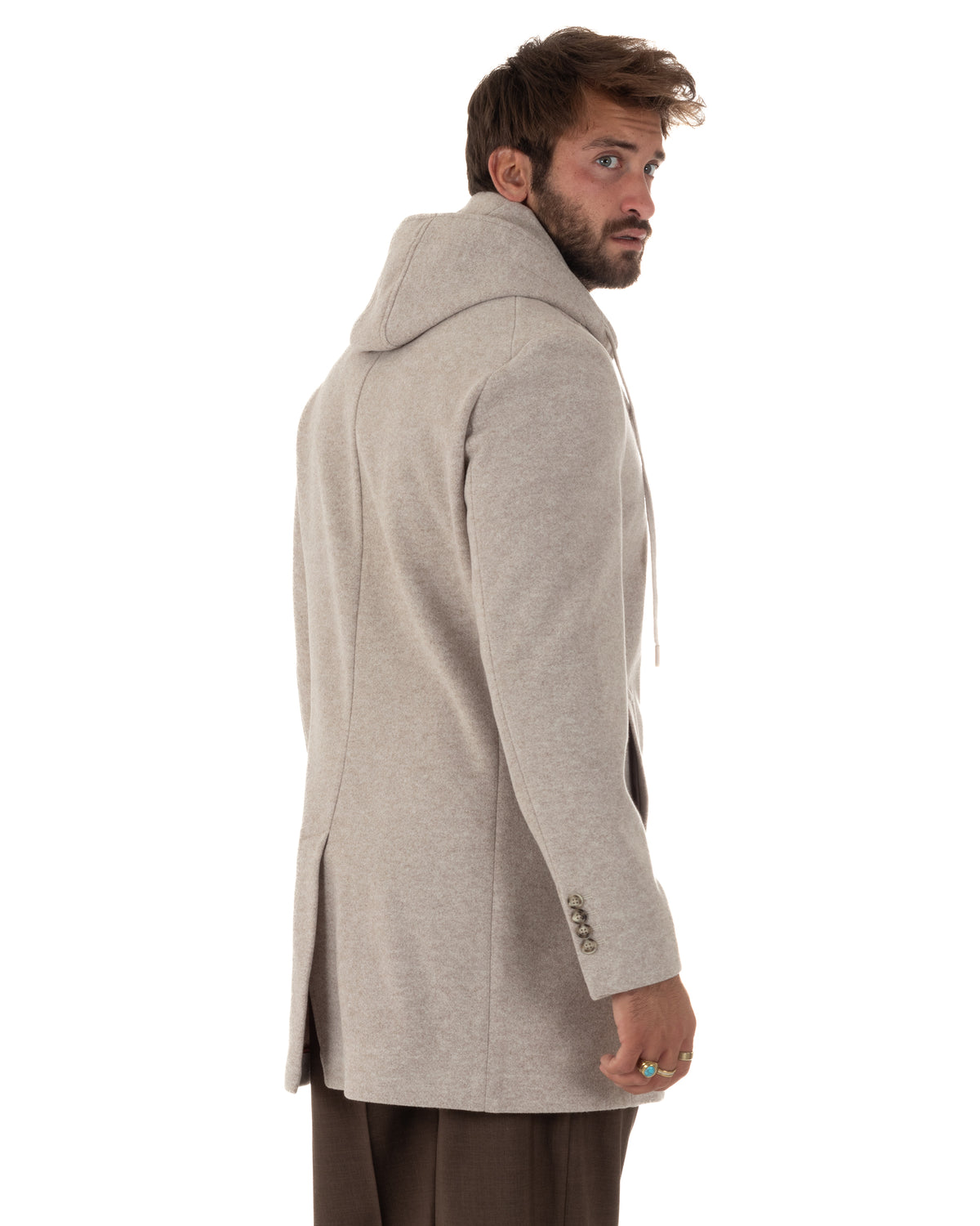 Cappotto uomo monopetto invernale cappuccio doppia chiusura beige GIOSAL-CO1113A