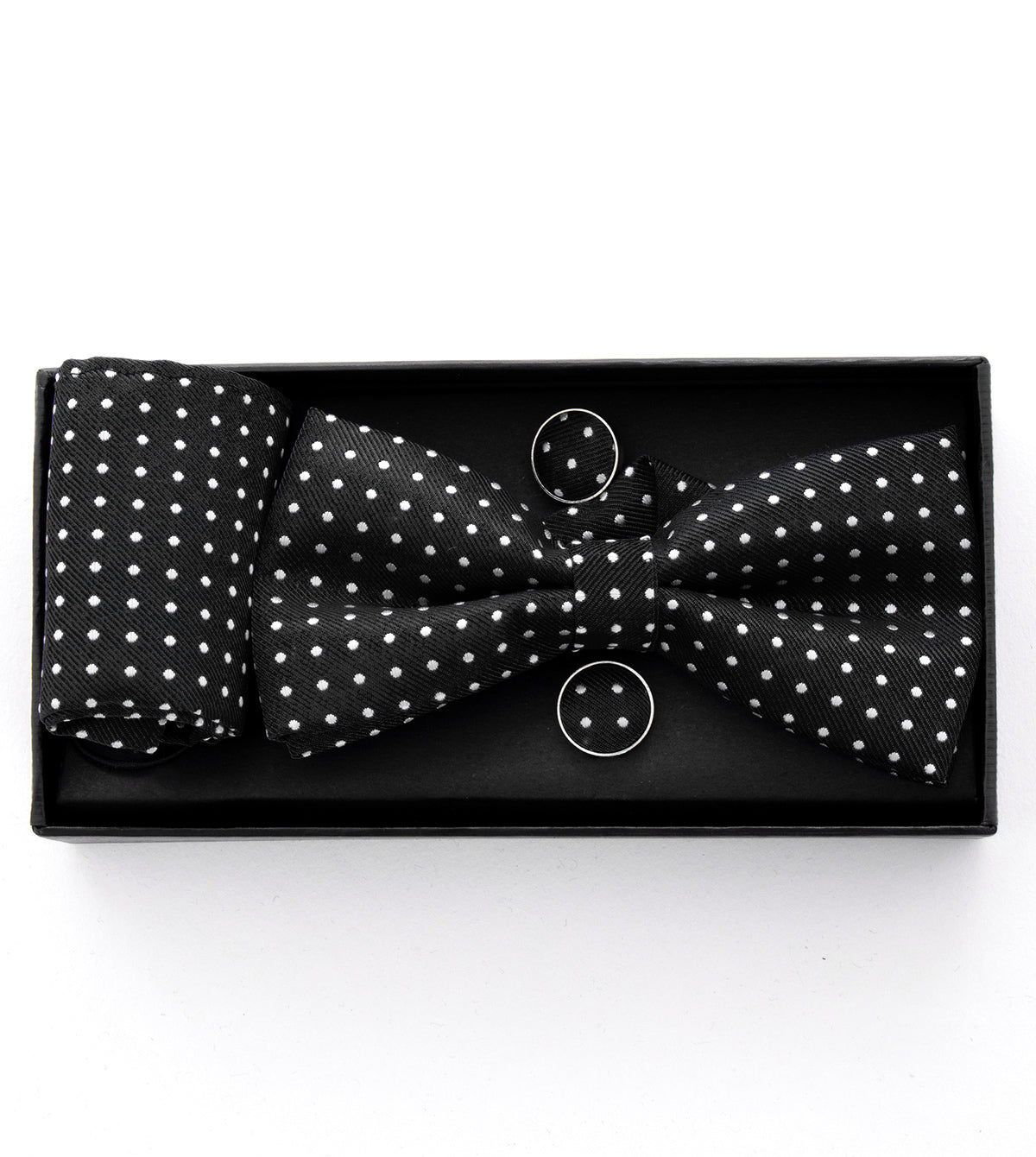Bow Tie Cufflinks Clutch Set for Men Unisex Black Elegant Classic Polka Dot Pattern Ceremony GIOSAL-CP1054A